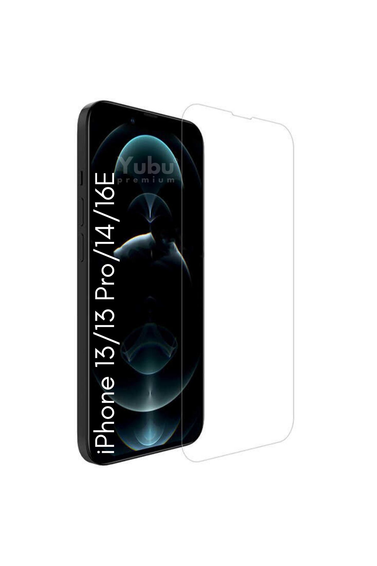 yubu iPhone 13-13Pro 14-16E Uyumlu Tam Kaplayan Şeffaf Tamperli Kırılmaz Cam (Ekran Koruyucu)