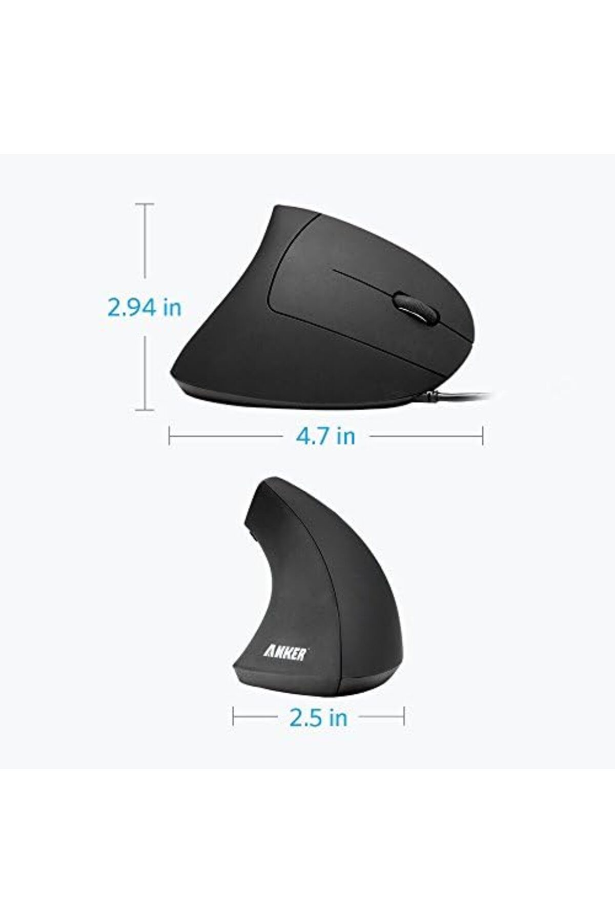 Anker-Ergonomic Optical Vertical Mouse with USB Cable, Comfortable and Easy to Use 4