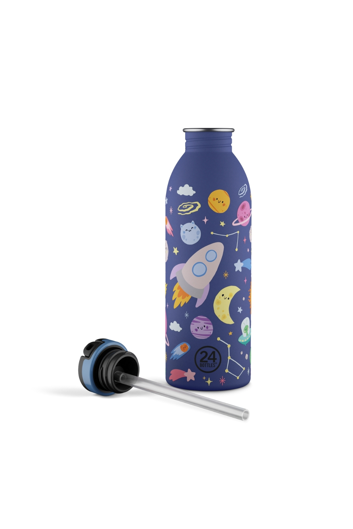 24 Bottles Kids Bottle Space Friends Pipetli Paslanmaz Çelik Çocuk Su Matarası 500 ml fotoğrafı 4 (önizleme)