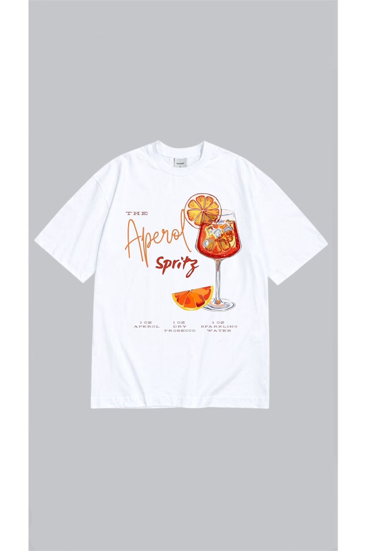 StreetSize Oversize Kadın Aperol Spiritz Tshirt Beyaz