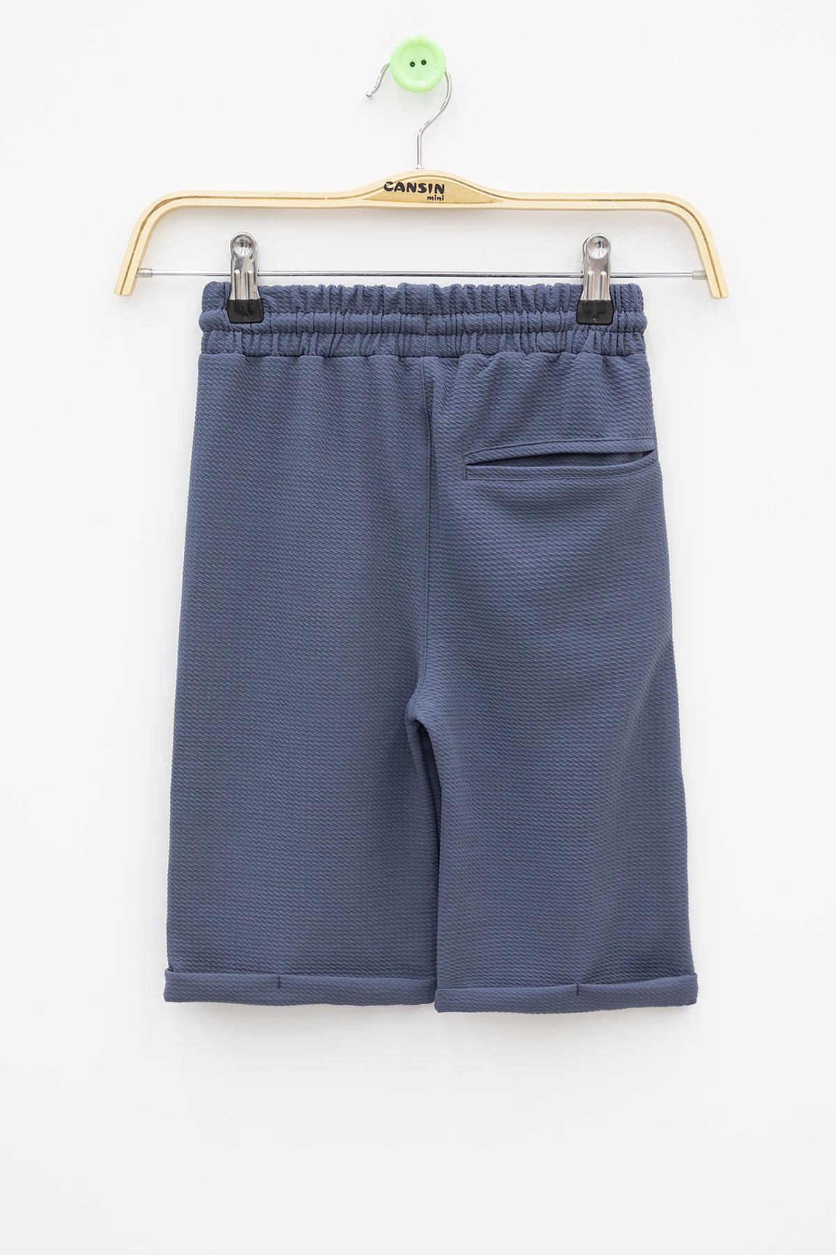 Cansın Mini-Indigo Elastic Waist Pompom Fabric Basic Boy Shorts 21169 3