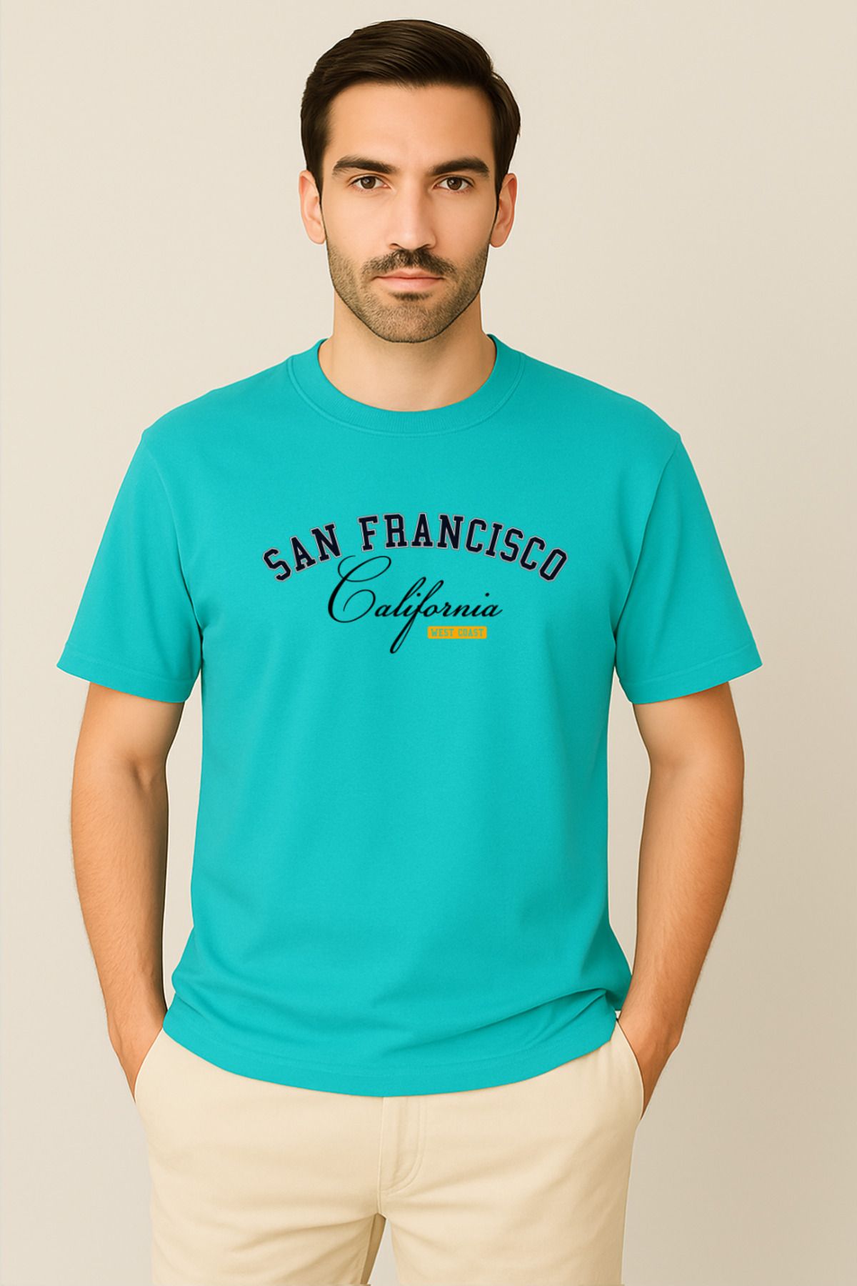 PARSHEY Erkek - Kadın %100 Pamuk San Francisco Baskılı Yarım Kollu Bisiklet Yaka T-Shirt