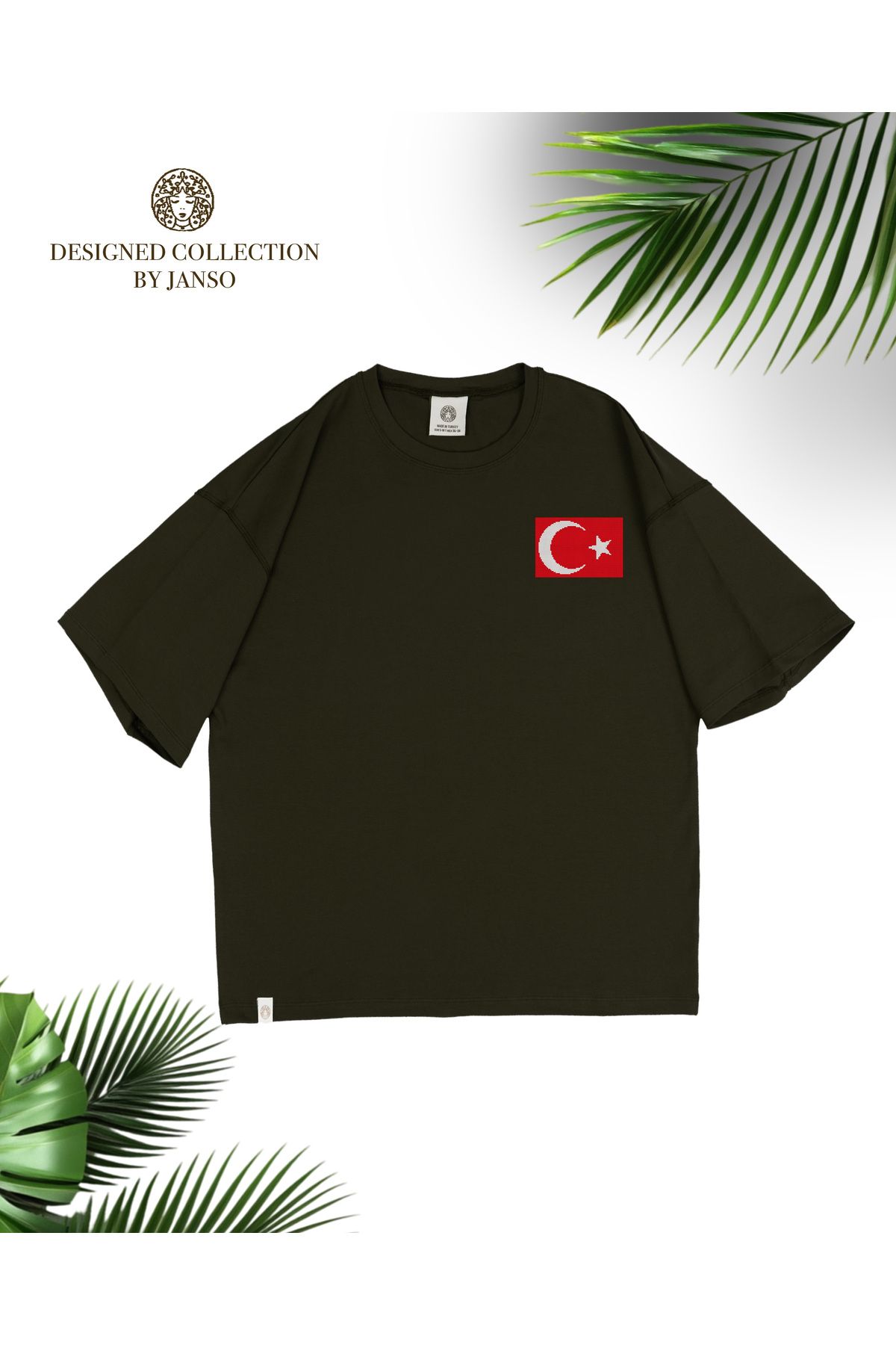 JANSO GROUP - KADIN KISA KOLLU PAMUKLU TSHIRT BASKILI TÜRKİYE TÜRK BAYRAĞI