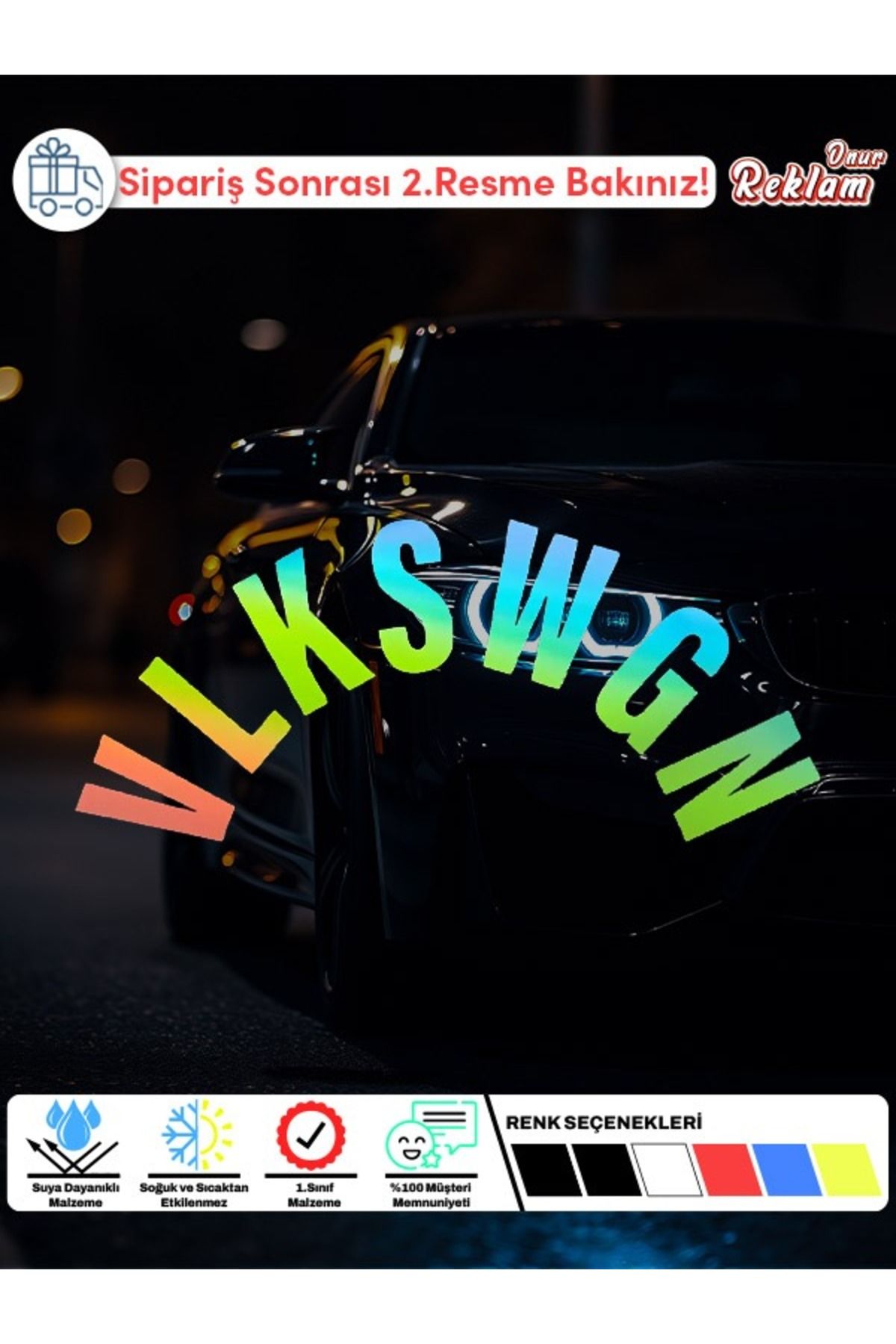 Onur Reklam VLKSWGN Sticker – Volkswagen Yazılı Kavisli Cam Etiketi (Araç İçin)