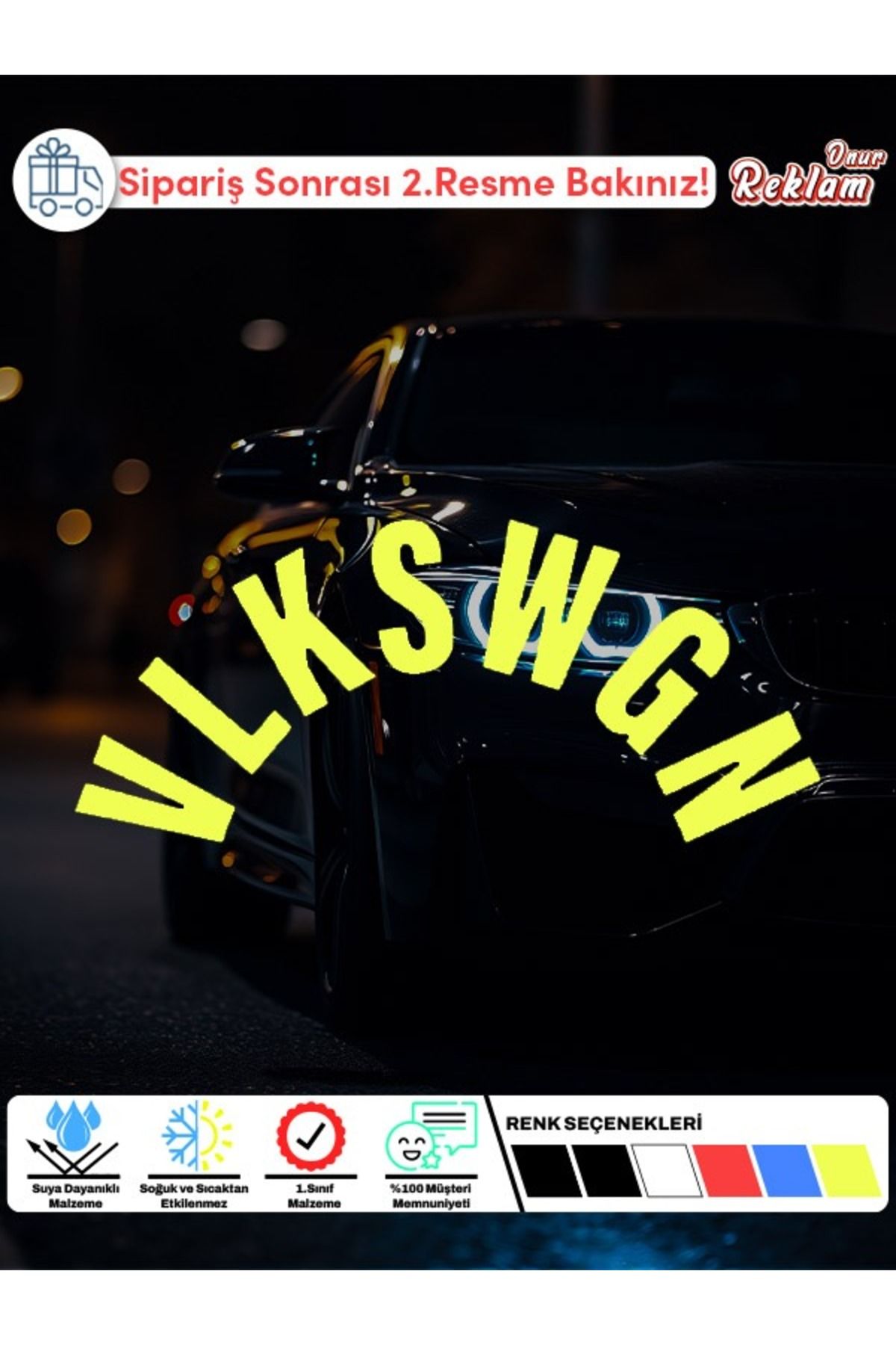 Onur Reklam VLKSWGN Sticker – Volkswagen Yazılı Kavisli Cam Etiketi (Araç İçin)
