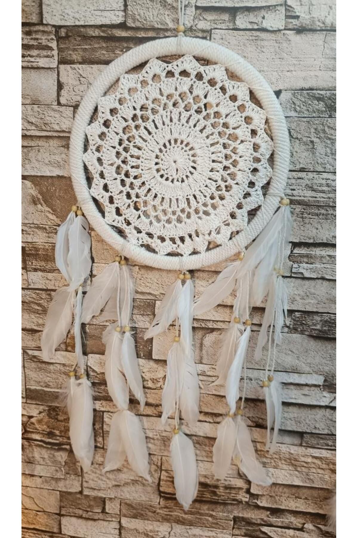Hd Marketim Düş Kapanı Makrome Dreamcatcher Ekru Kuş Tüyü Rüya Kapanı Duvar Süsü Elişi
