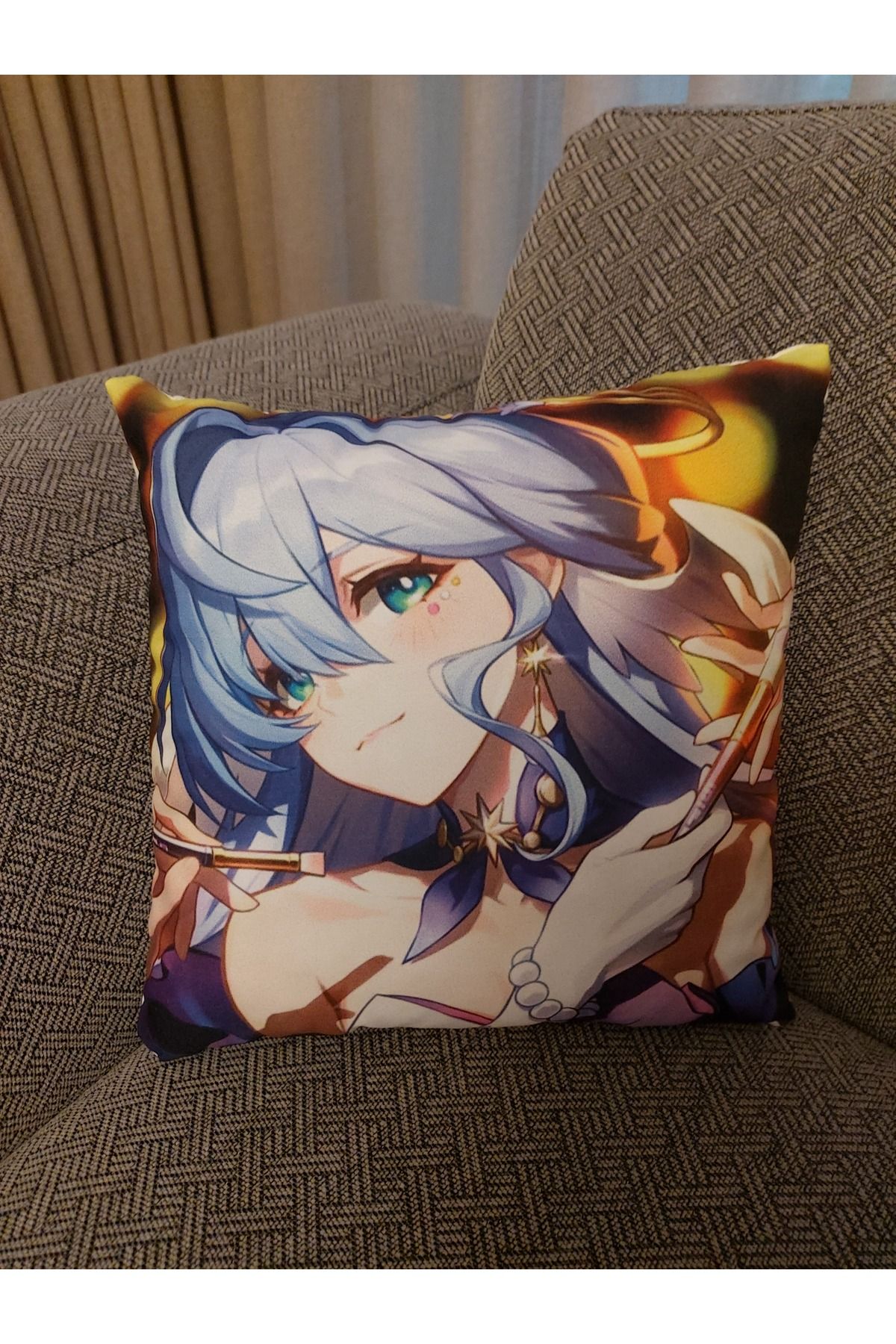 Genshin Impact Honkai Star Rail Robin'li tek yönlü baskılı kırlent 25x25 cm dekoratif yastık