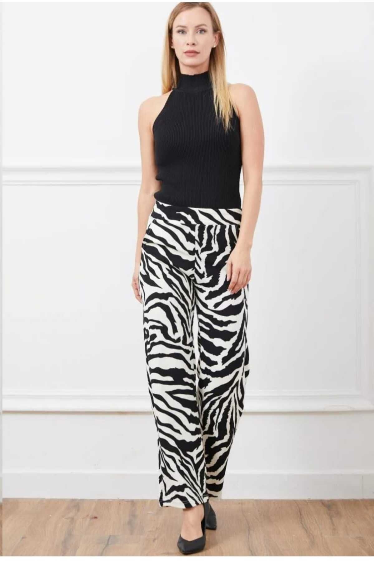 çınarr butikk KADIN ZEBRA DESENLİ PANTOLON