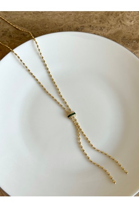 Ephyra Altın Kaplama Yeşil Taşlı Y Kolye