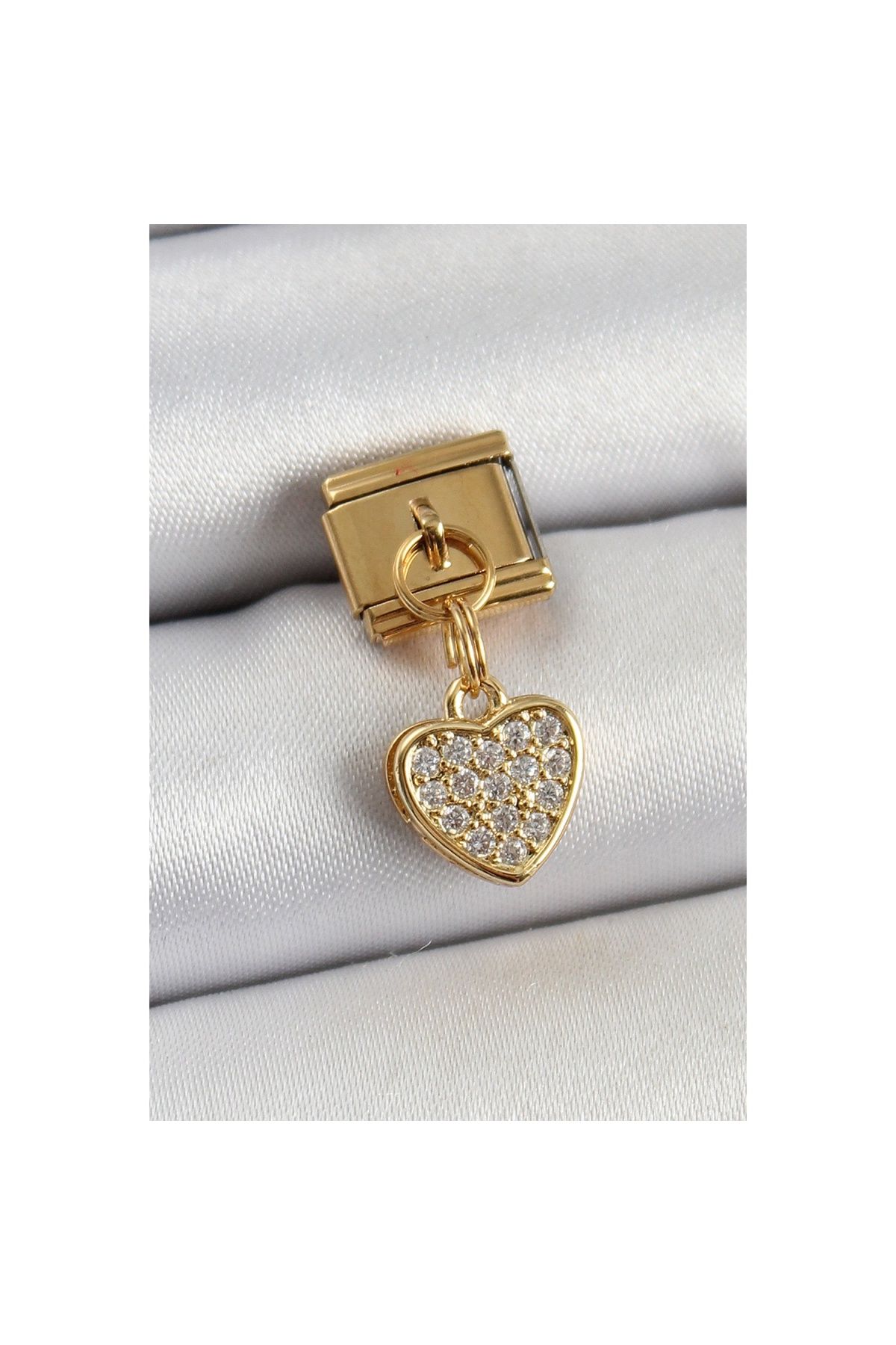maarketim 316L Çelik Sallantılı Zirkon Taşlı Kalp Model Gold Renk Nomination Charm