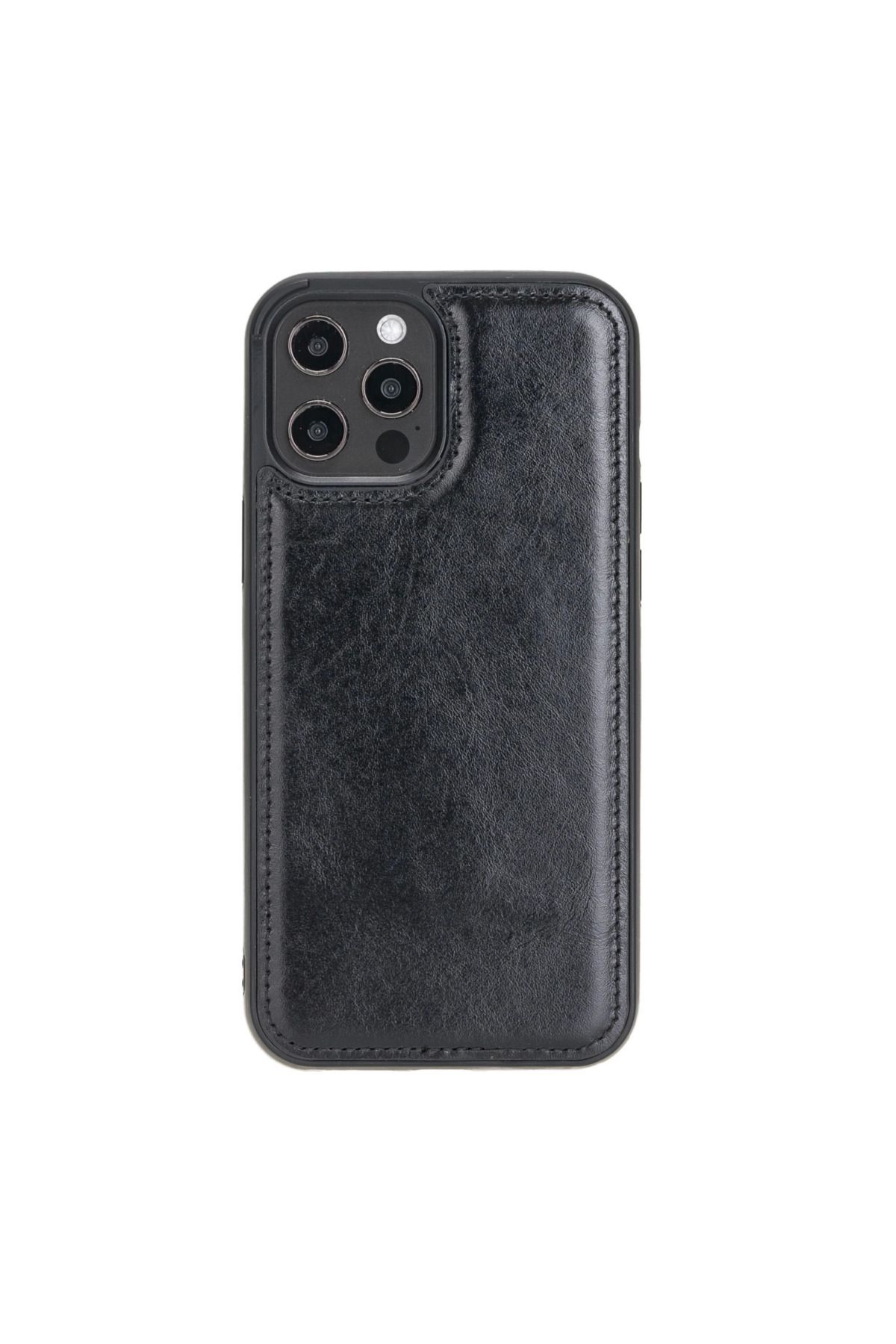 Vemora Apple iPhone 12 Pro Max Uyumlu Deri Arka Kapak RST1 Siyah
