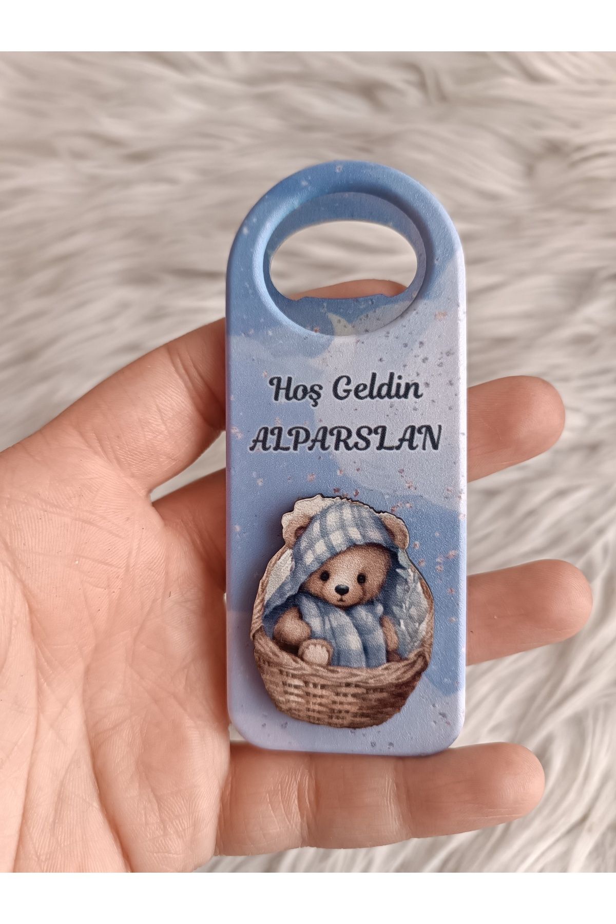 Doğrukan Hediyelik 10 adet sepette ayıcıklı kabartmalı uzun açacak magnet yenidoğan doğum günü hediyelik