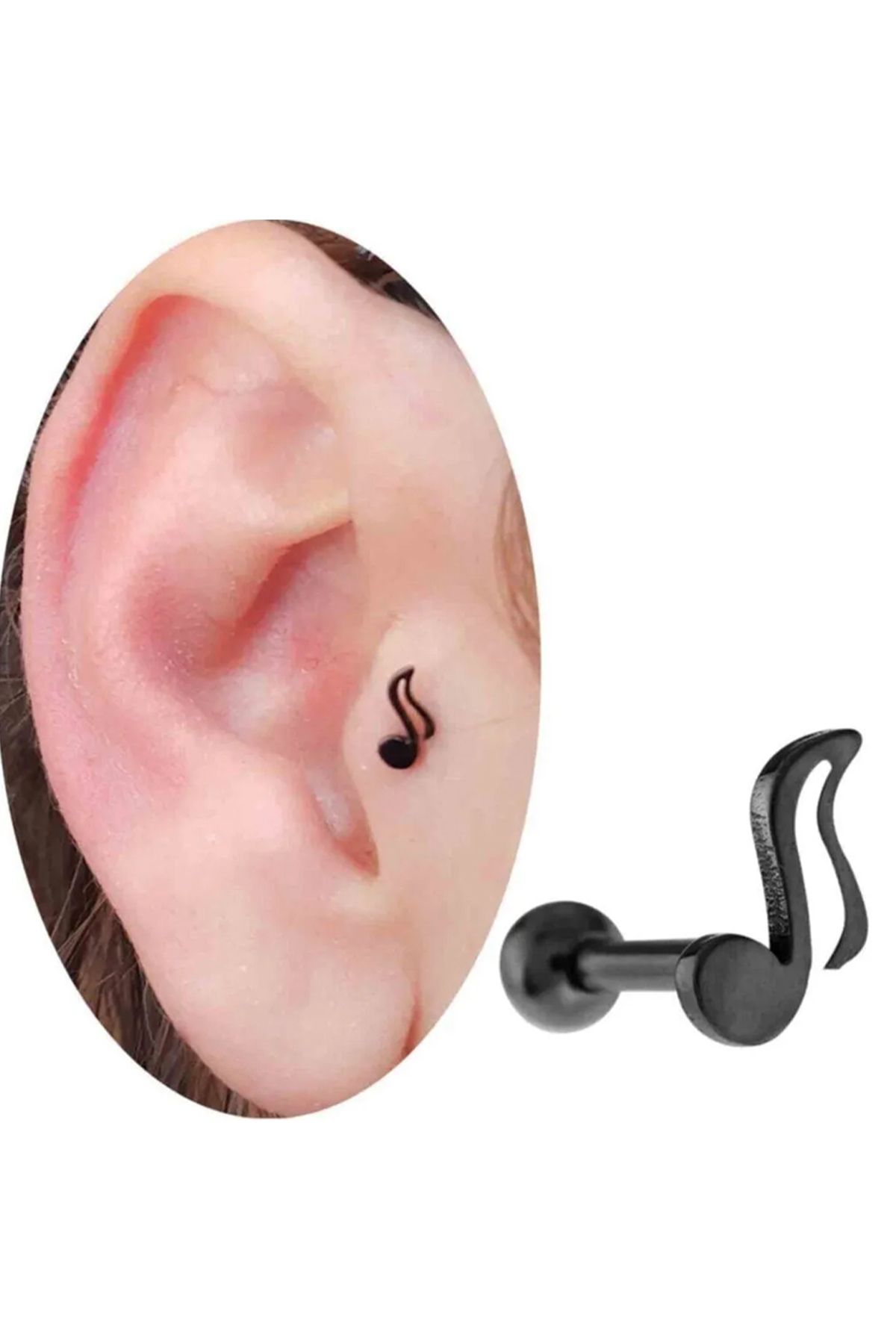 Cadının Dükkanı Çelik Nota Siyah Tragus Helix Kıkırdak Piercing