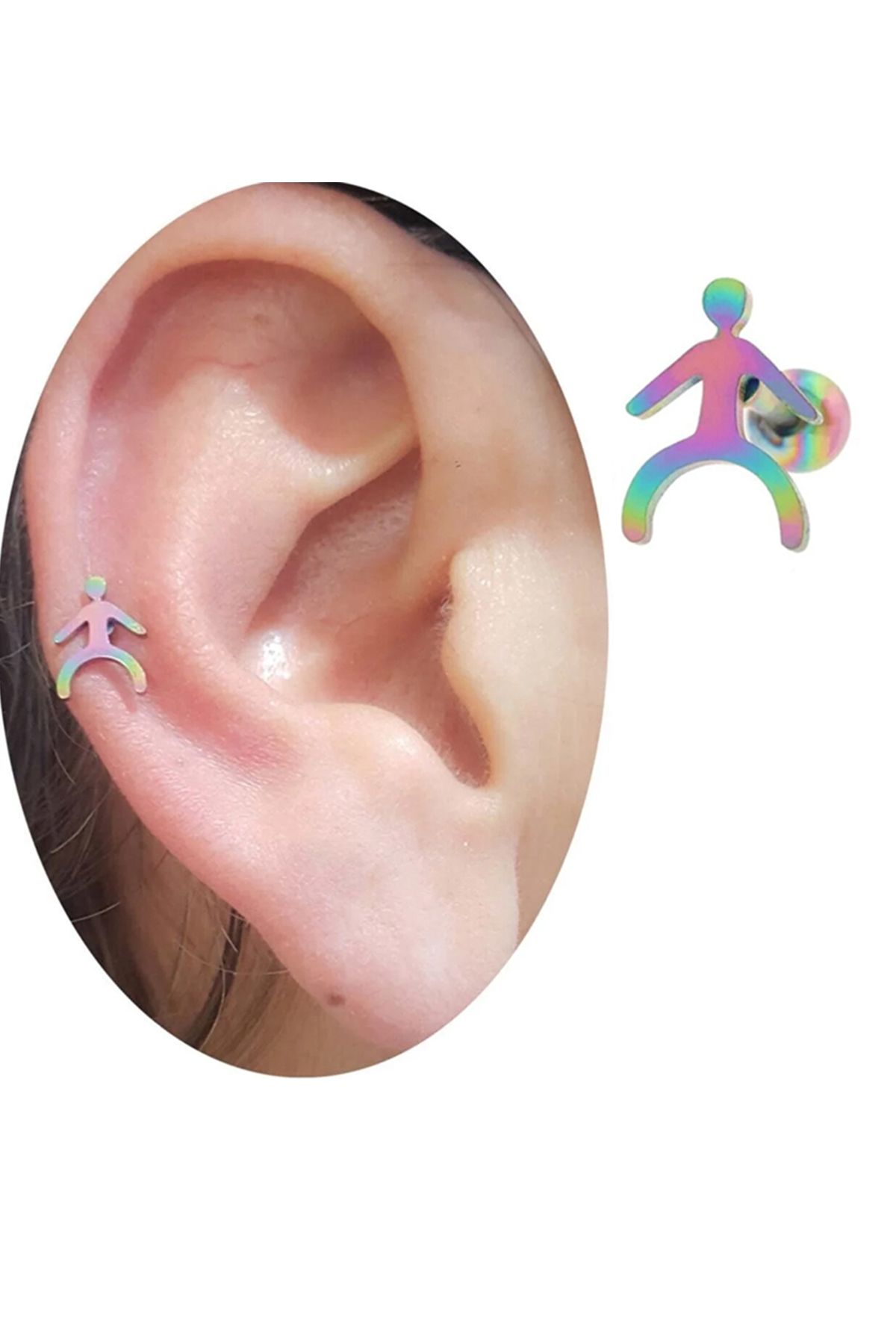 Cadının Dükkanı Çelik Gökkuşağı Tragus Helix Kıkırdak Piercing