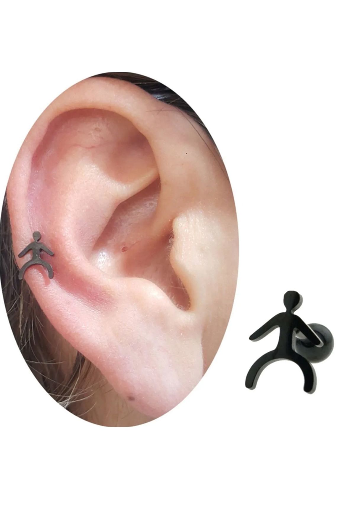Cadının Dükkanı Çelik Siyah Tragus Helix Kıkırdak Piercing