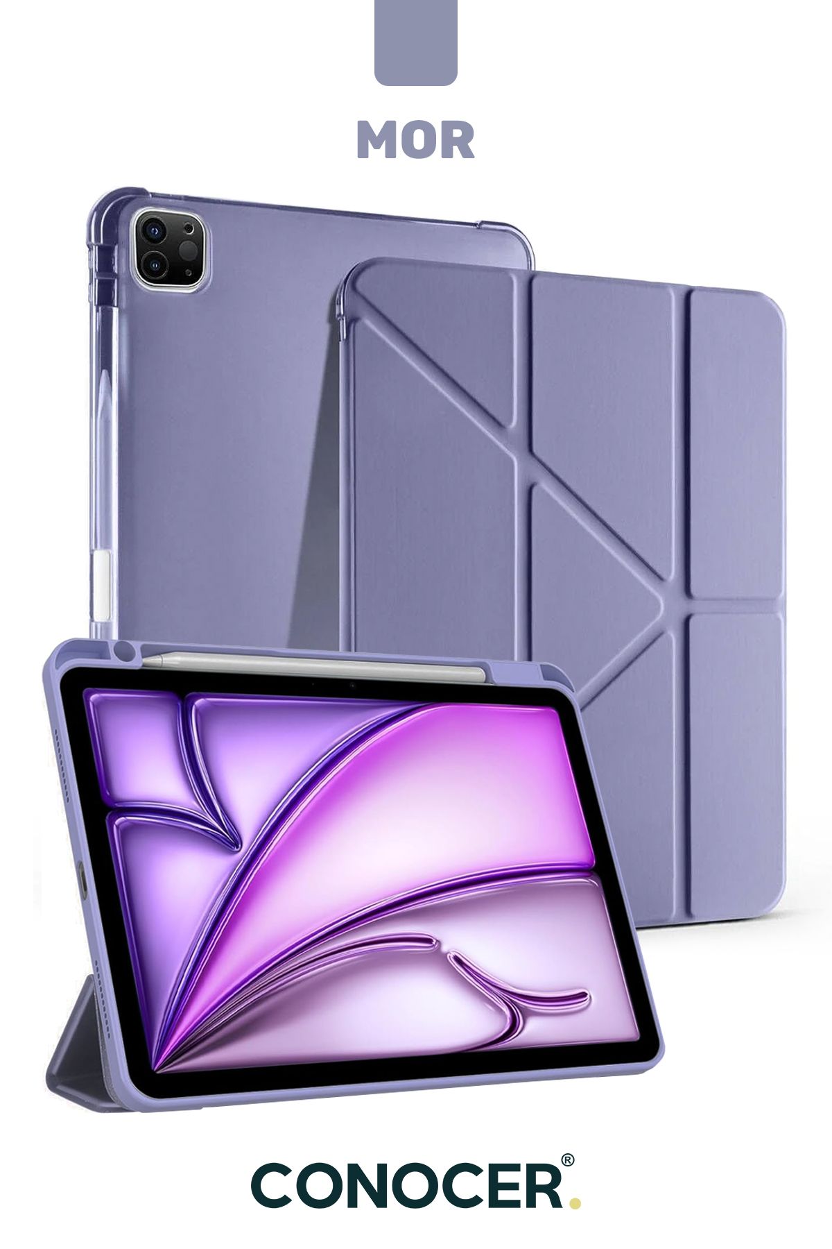 CONOCER iPad Air 11” Inç M2/M3 Çip, Air 4./5. Nesil 10.9” inç Tablet Kılıfı Kalem Bölmeli, Uyku Modlu