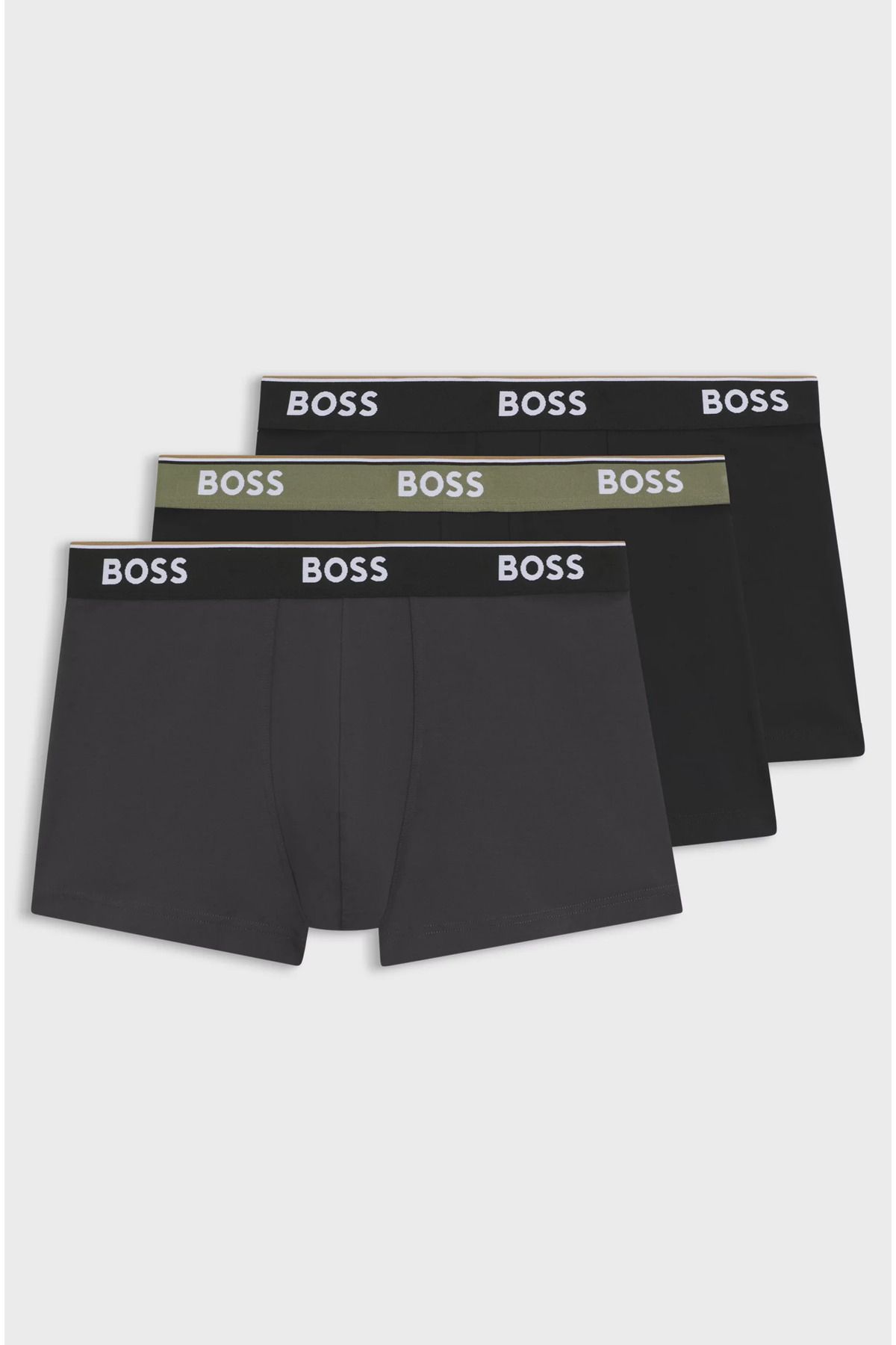 BOSS Erkek Logolu Elastik Bel Bantlı Pamuklu 3'lü Paket Gri Boxer 50531684-986
