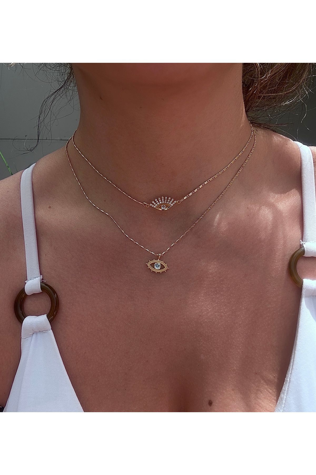 pop up store Zirkon Taşlı İkili Göz Kolye