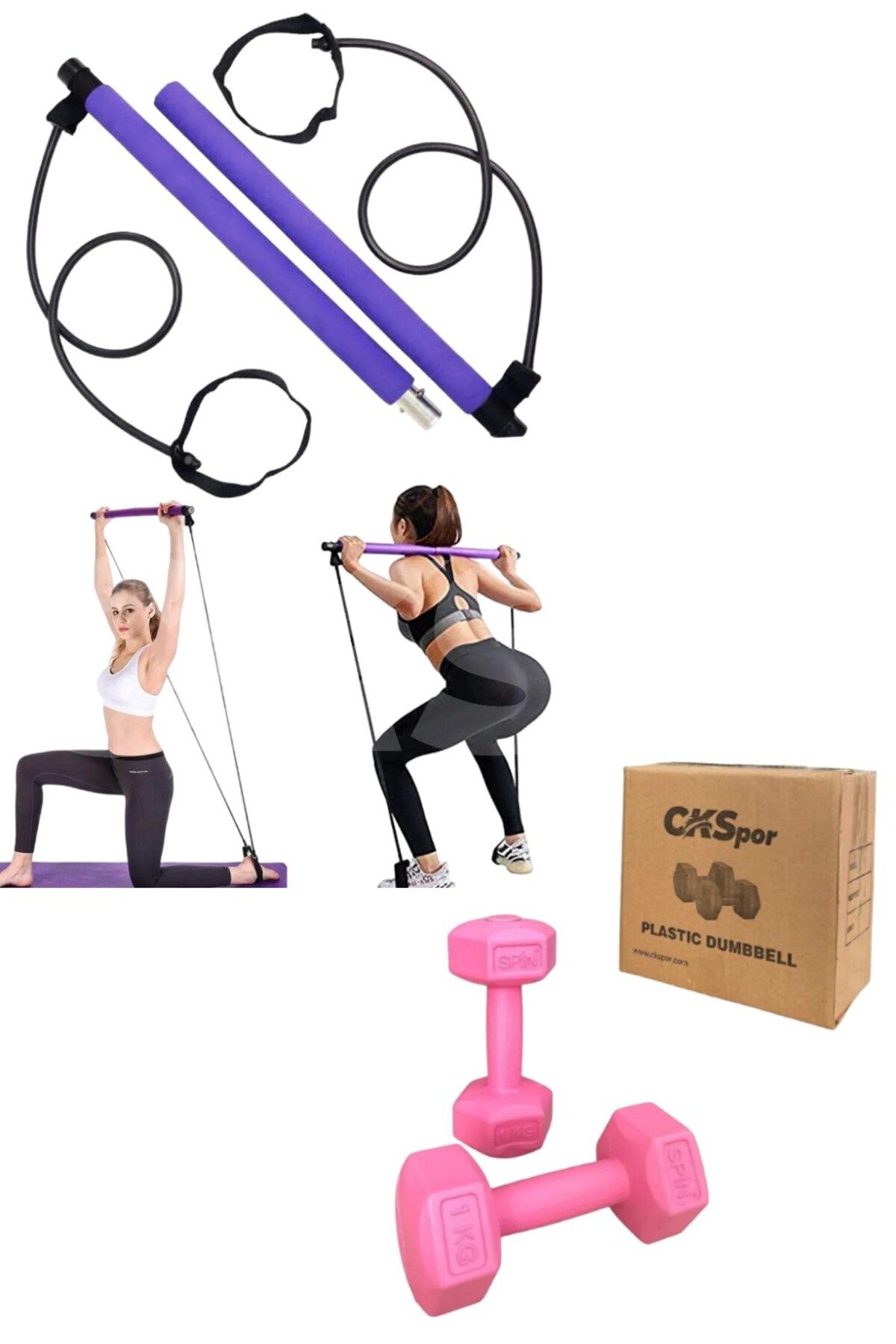CKSpor Süper Set 1x2 Siyah Plastik Dambıl + Pilates Barı Pilates Studio Squat Pilates Studio