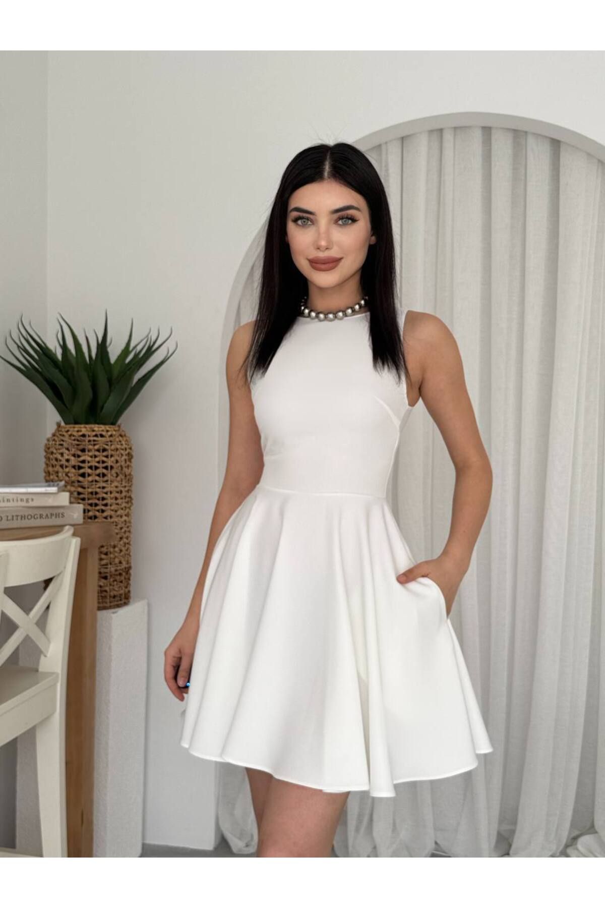 ETİKAFASHION Cep Detaylı Volanlı Mini Kloş Elbise