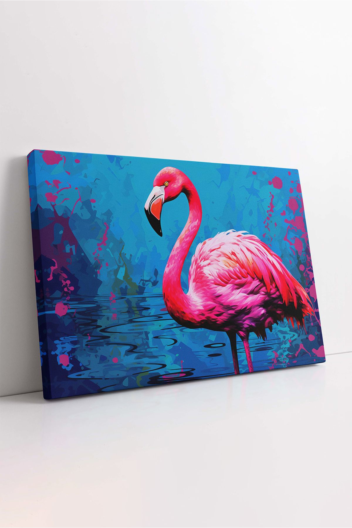 KOSS Dijital Pembe Flamingo Kanvas Tablo, Dekoratif Pembe Kuş Kanvas Tablo, Lüks Kanvas, Trend Tasarım, HD Baskı