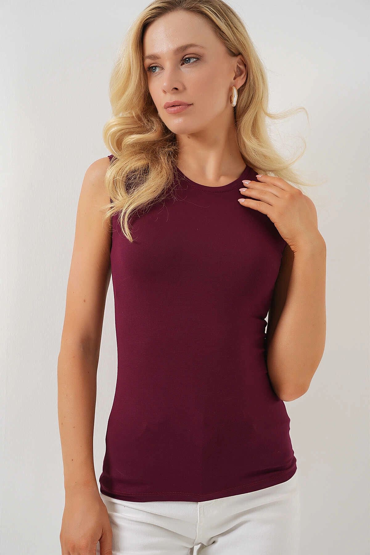 hazelin Kadın Bordo Basic Sıfır Kol Body HZL25S-BD143471