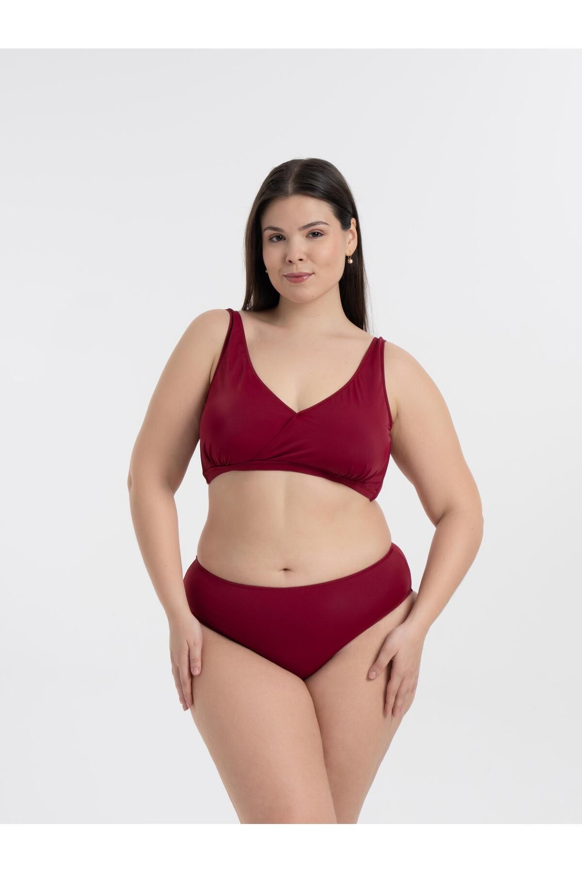 AQUAVİVA Kadın Bordo Büyük Beden Quinn Kruvaze Detaylı Toparlayıcı Bikini Takımı