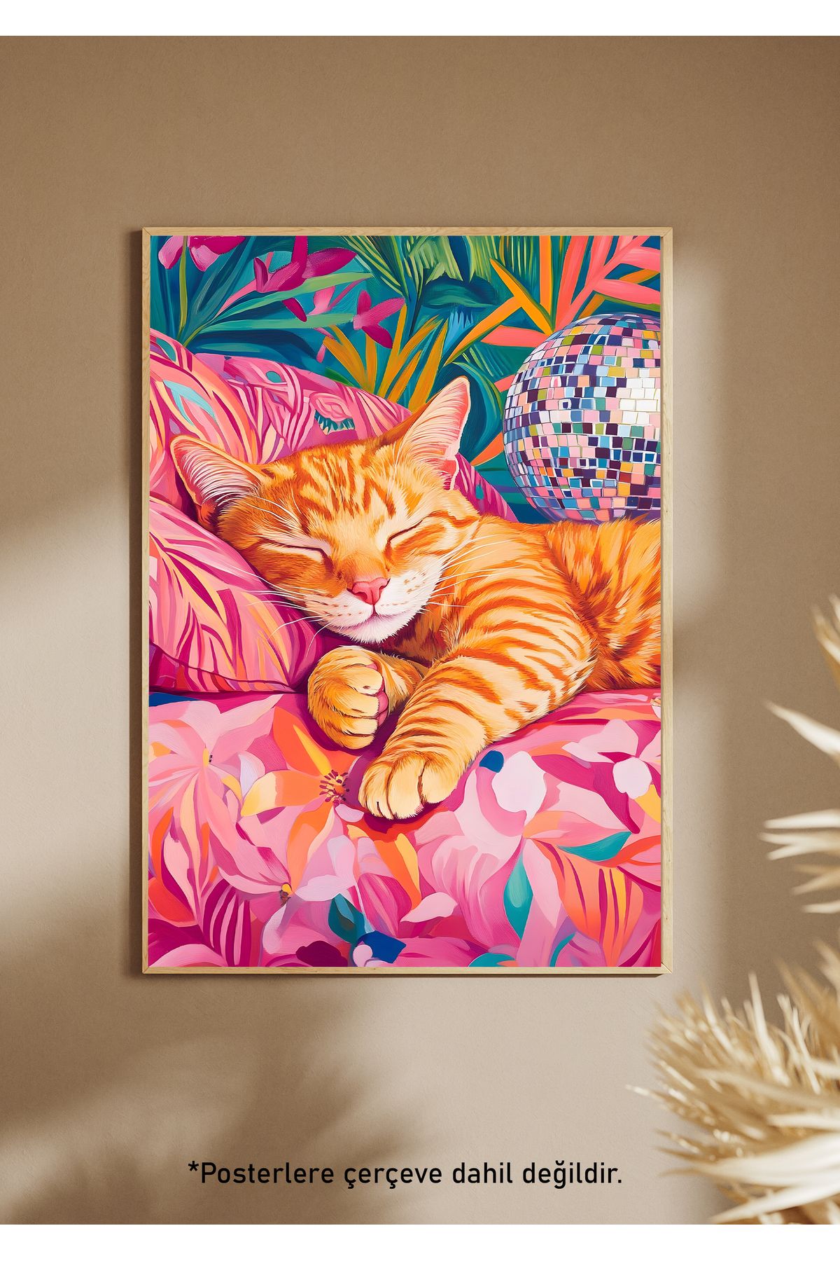 One Little Happiness DISCO CAT Poster Estetik Duvar Posteri , Çerçevesiz Poster