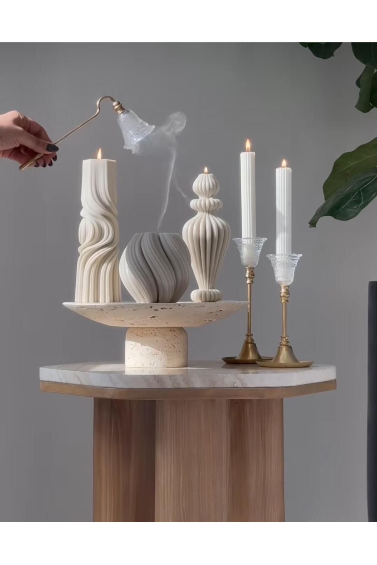 SCA CANDLE Dekoratif Mum Dalga +Marako+Dalga +Çizgili Şamdan Mum
