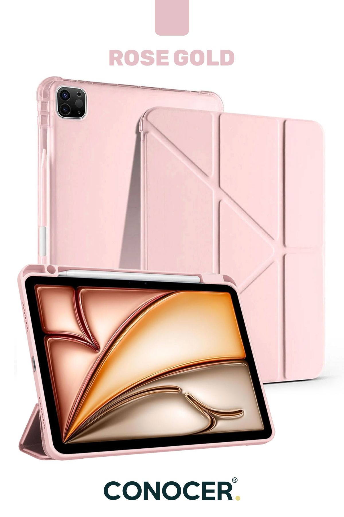 CONOCER iPad Air 11” Inç M2/M3 Çip, Air 4./5. Nesil 10.9” inç Tablet Kılıfı Kalem Bölmeli, Uyku Modlu