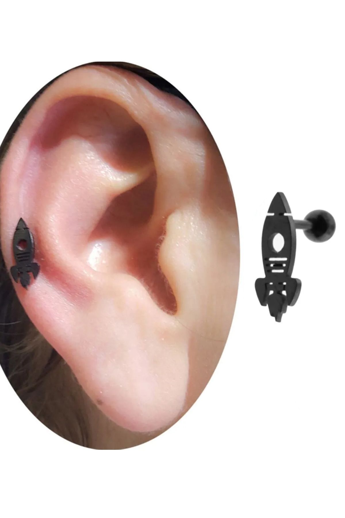 Cadının Dükkanı Çelik Füze Siyah Tragus Helix Kıkırdak Piercing