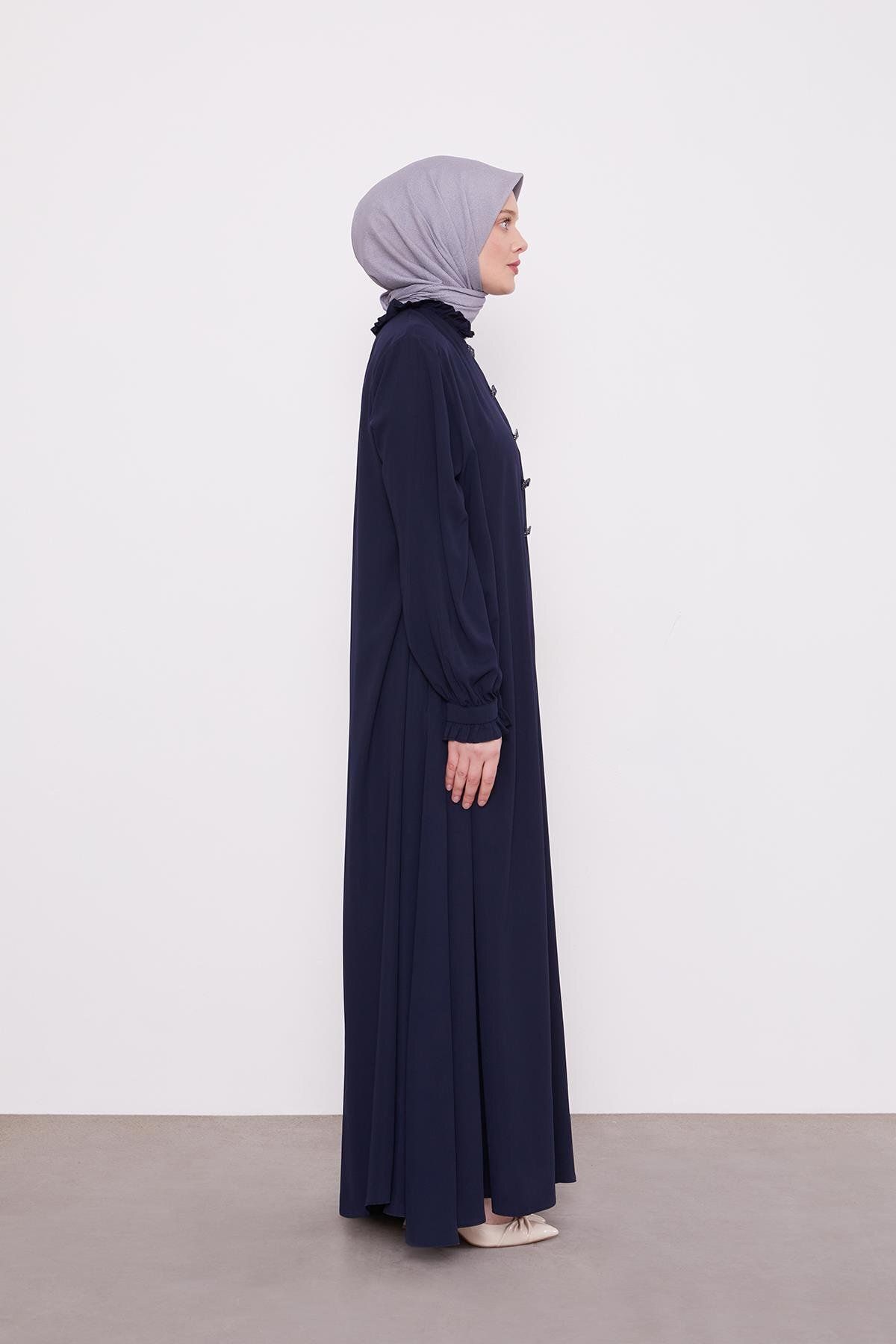 Levidor-Medine Silk Ferace with Buttoned Flared Collar and Ruffle Detail on the Front 5