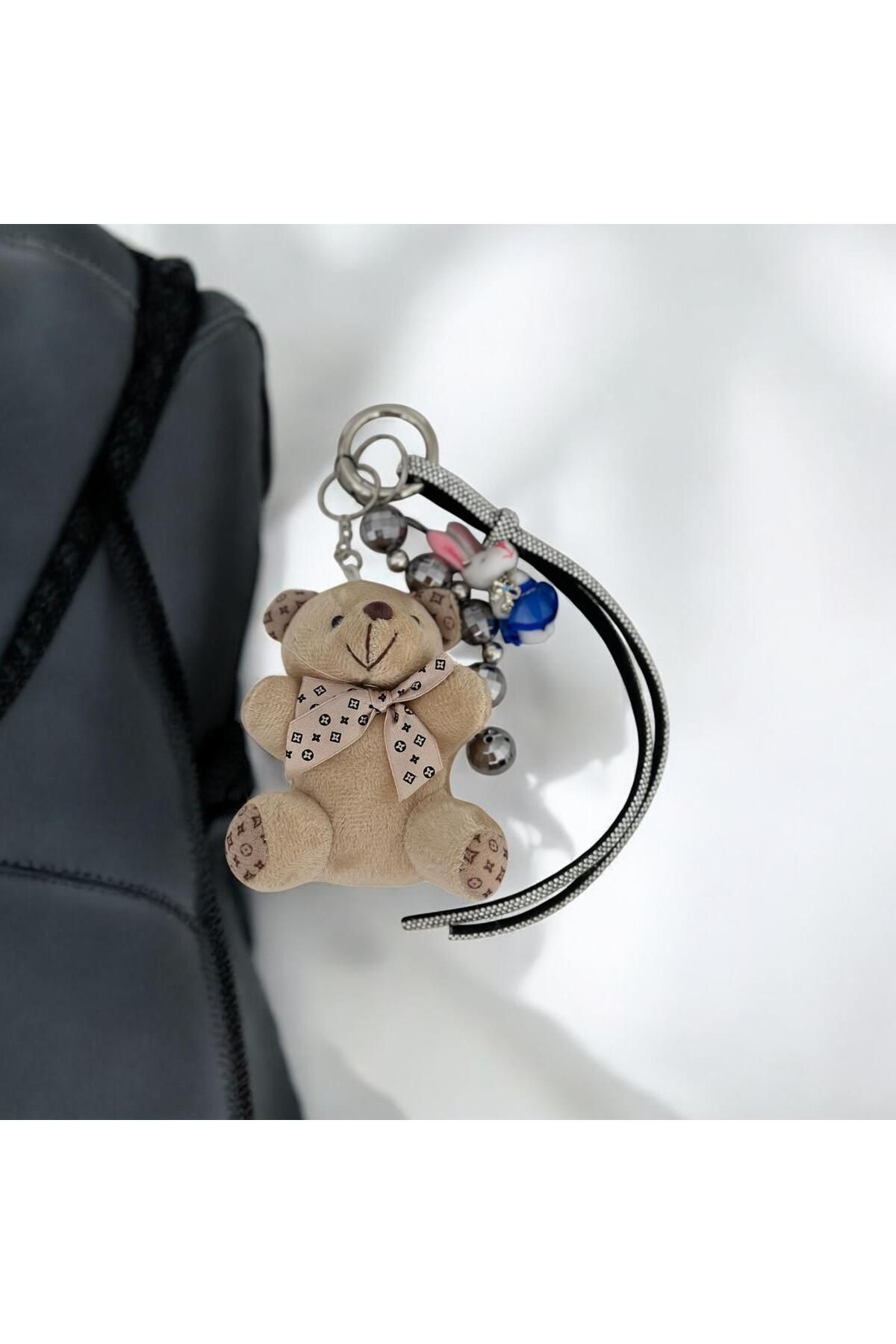 bagbag çanta aksesuarı çanta charmı krem peluş ayı