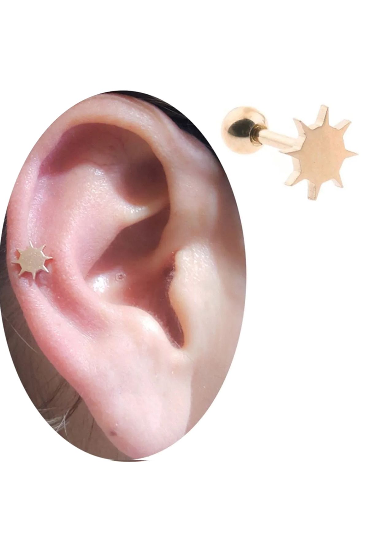 Cadının Dükkanı Çelik Güneş Rose Tragus Helix Kıkırdak Piercing