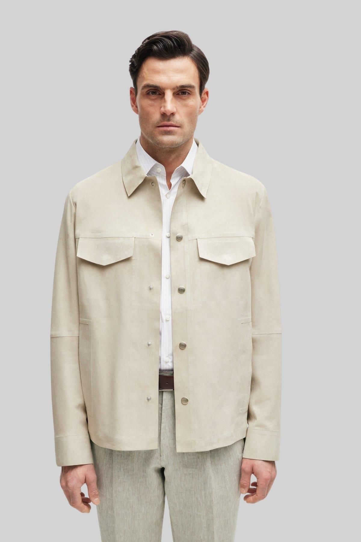BOSS L-Mashirt Erkek Deri Ceket Krem 271