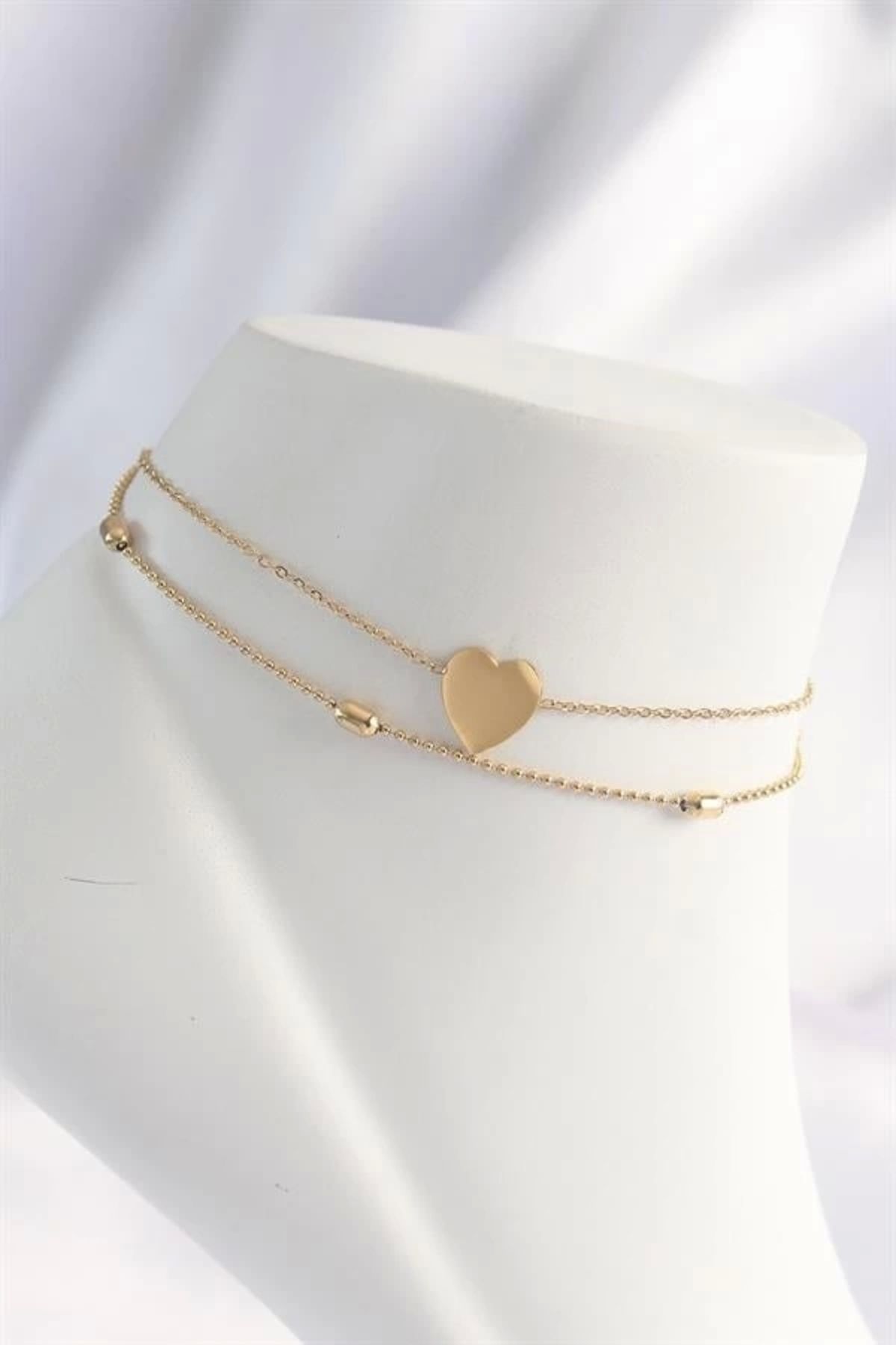 FASHIONLINE 316L Çelik Gold Renk Kalp Tasarımlı 2li Halhal