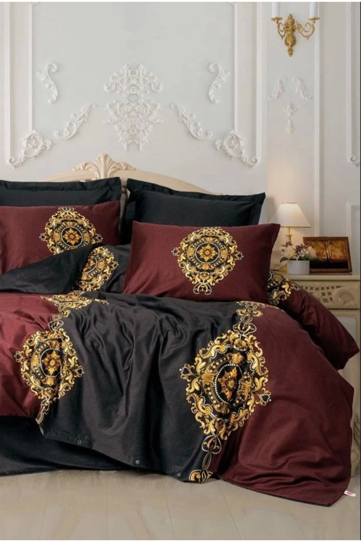 Modafiks Cotton Box Palace Saten Çift Kişilik Nevresim Takımı Ebren Antrasit