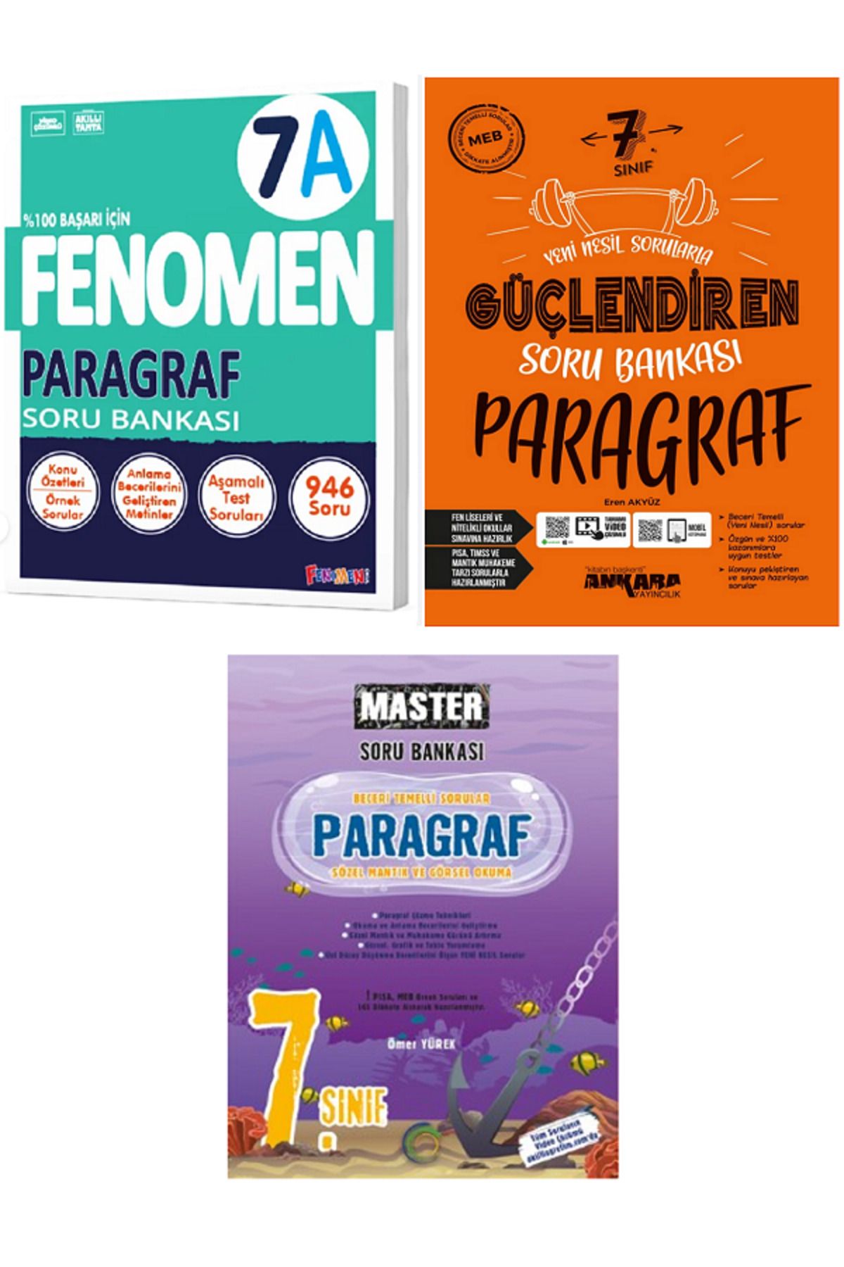 Evrensel İletişim Yayınları 7.Sınıf Fenomen 7A Paragraf Soru Bankaları + Ankara Güçlendiren + Okyanus Master / 3 KİTAP SET
