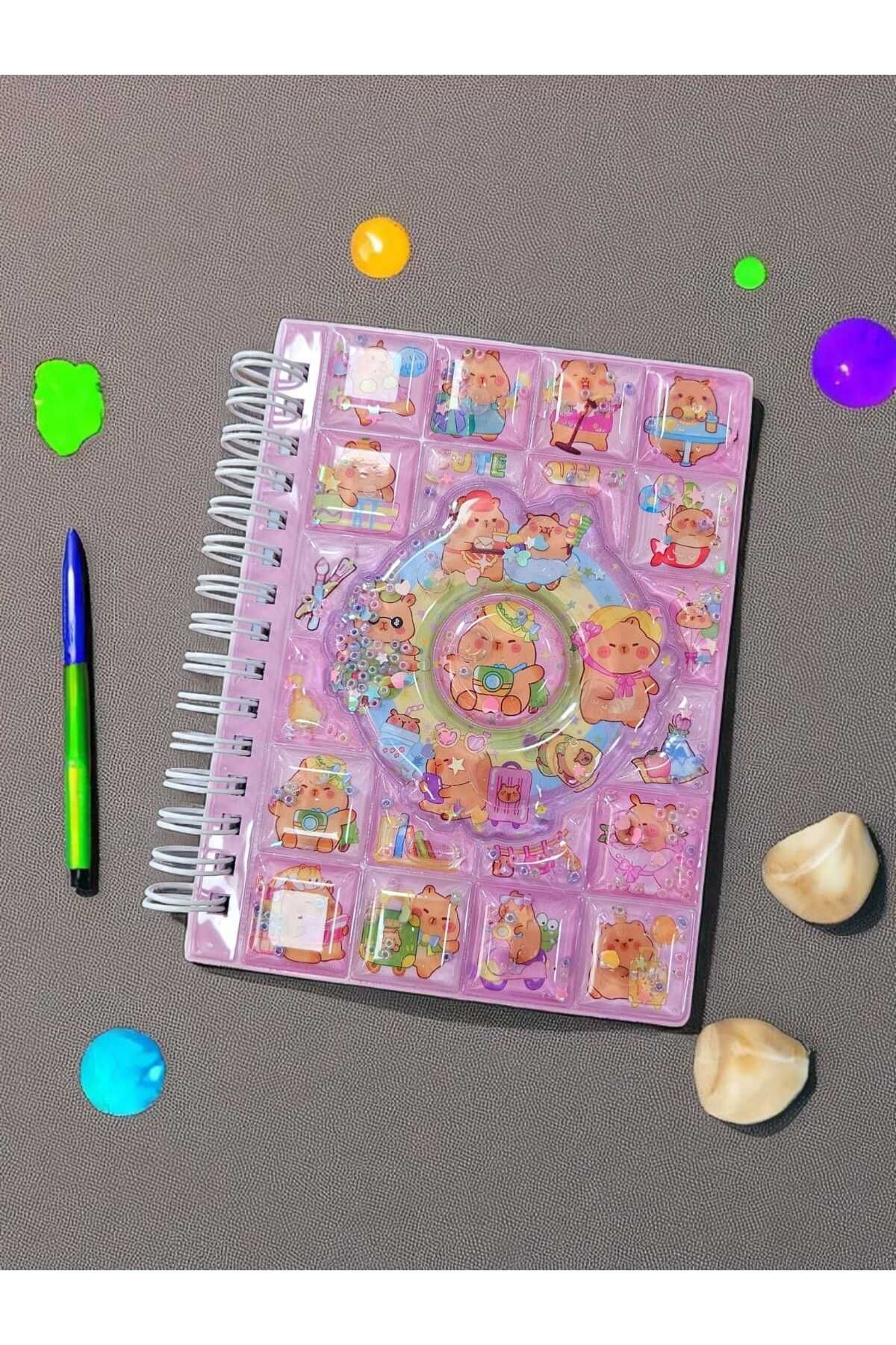 ALLStore Capybara KAPİBARA 3d Sulu Kapak Defter 8 Sayfa Sticker 30 Sayfa Not Defteri 1 Adet STİCKER HEDİYELİ