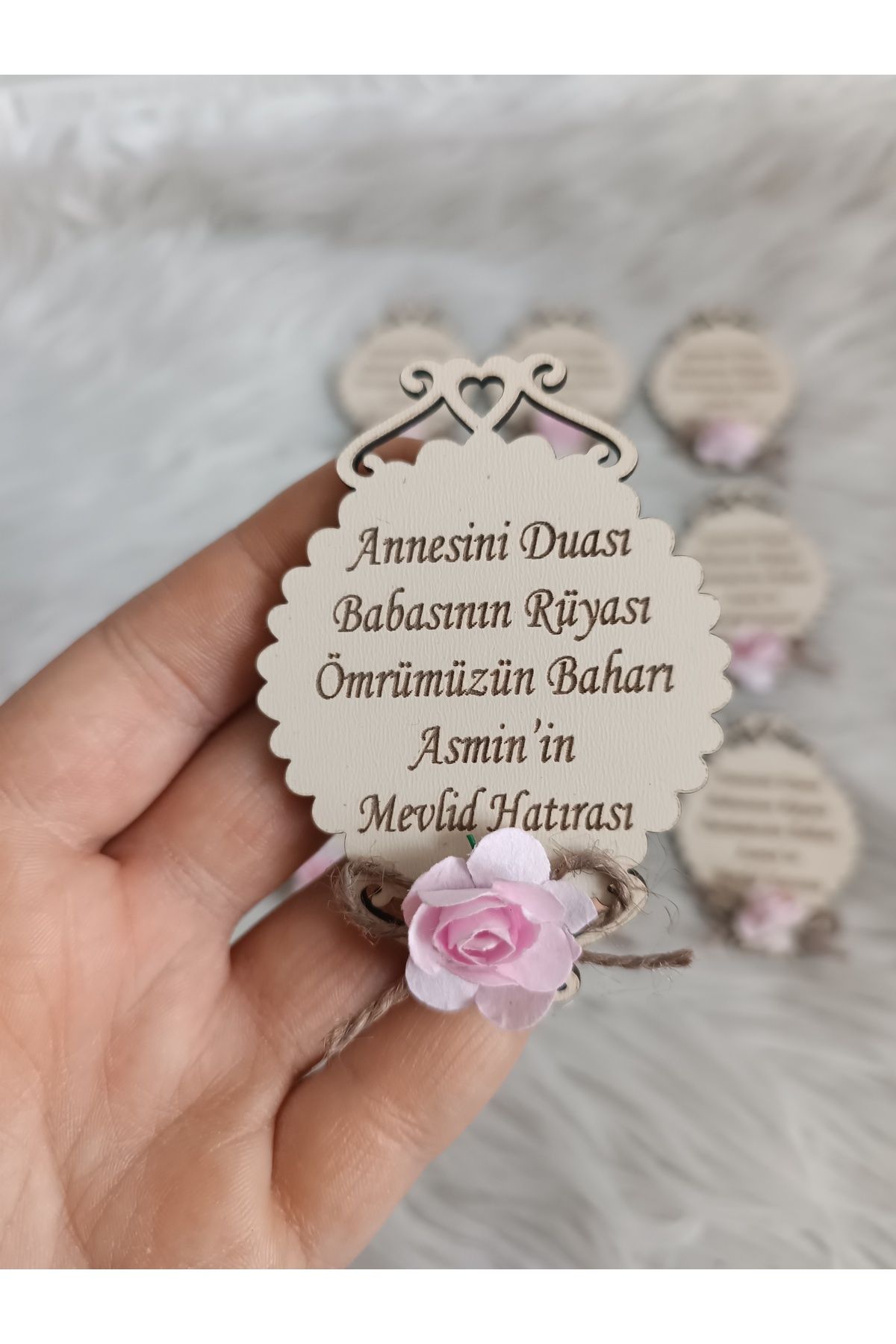Doğrukan Hediyelik 20 adet ahşap yenidoğan doğum günü mevlüt magnet çiçekli dualı