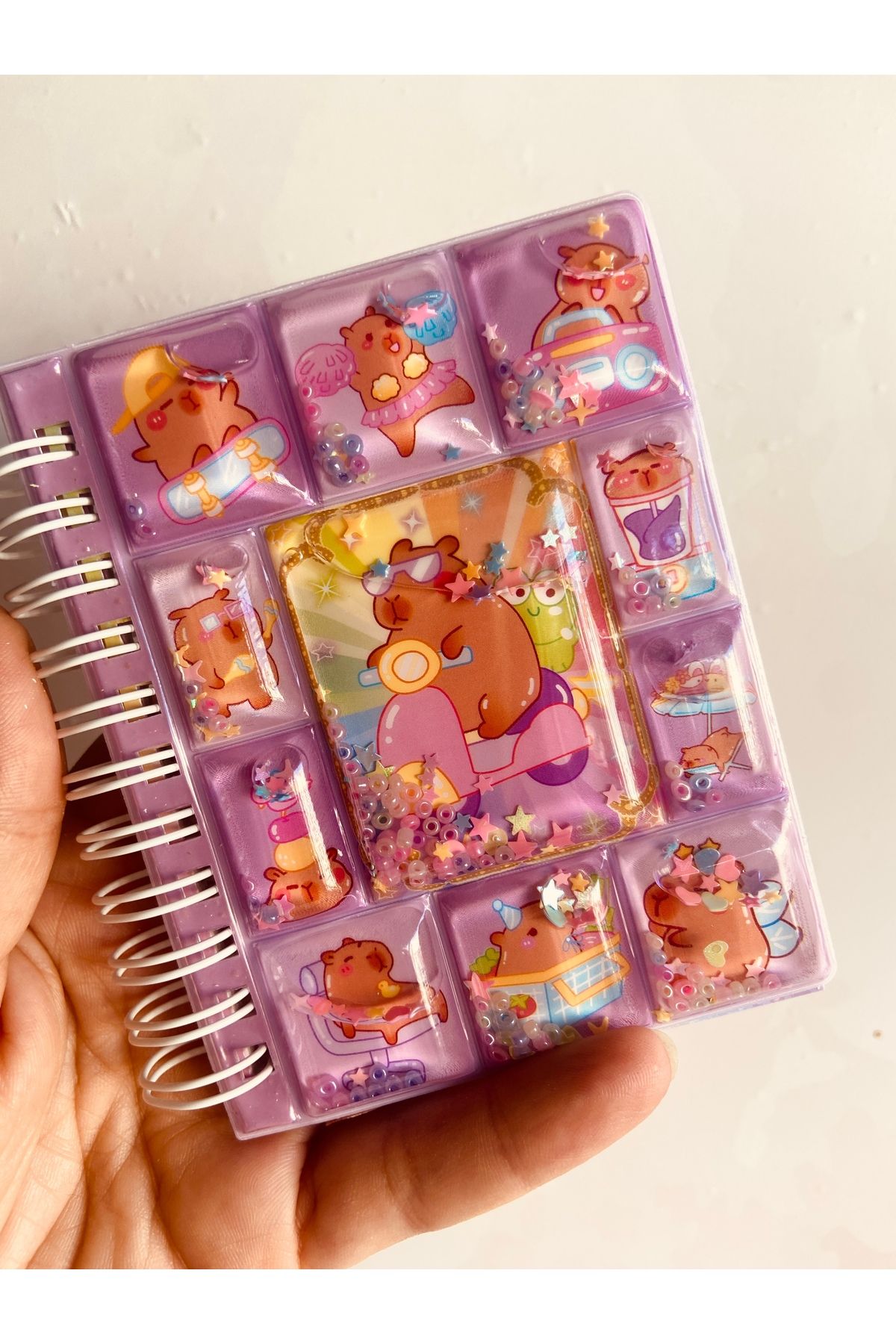 synshop Capybara Kapibara 3d Sulu Simli Boncuklu Kapak Hologram Stickerlı Not Defteri Spiralli