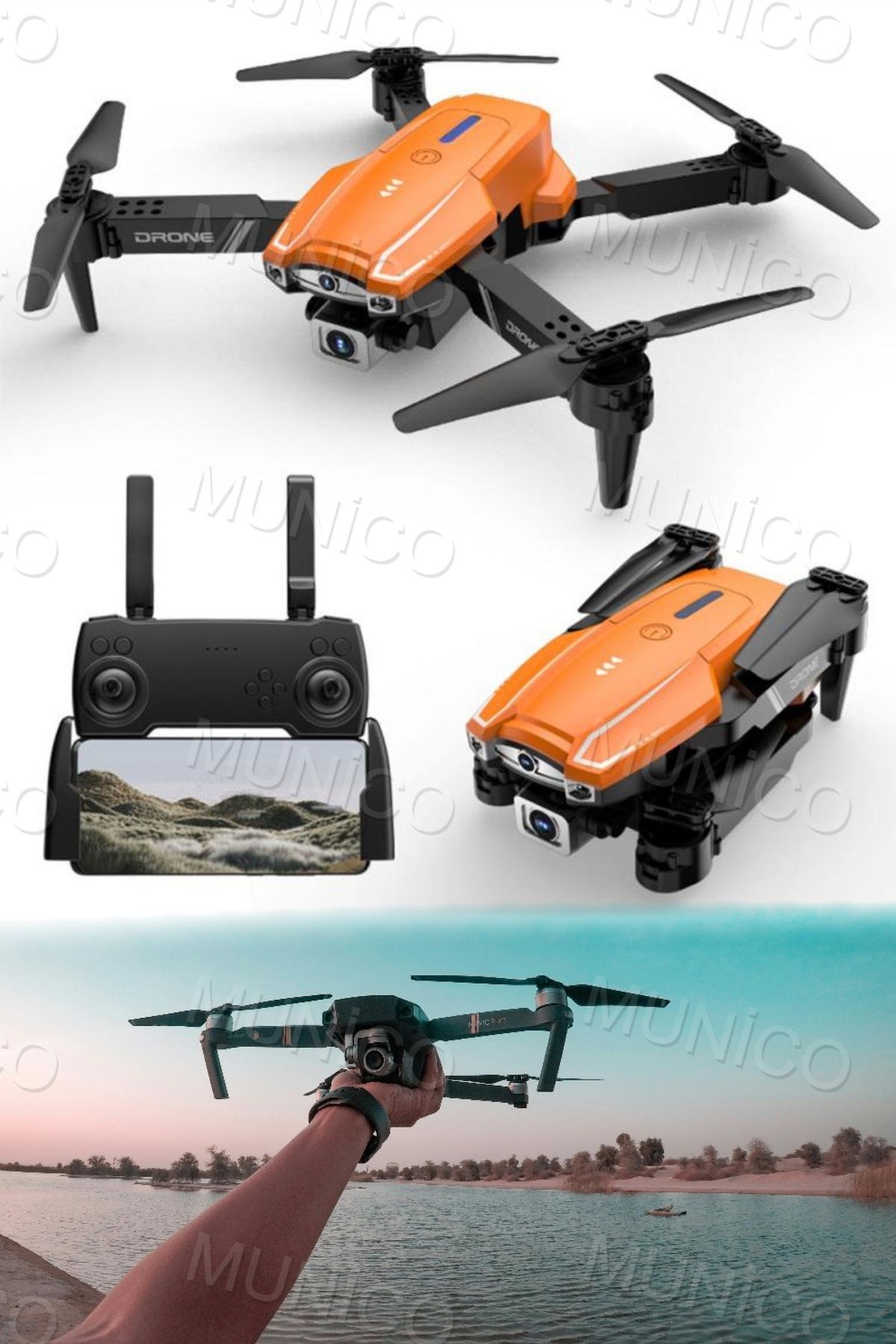 Munico Evo Engel Sensörlü Fpv Android Ios Uyumlu Katlanabilir Taşıma Çantalı Kameralı Drone Net Görüntü 4K
