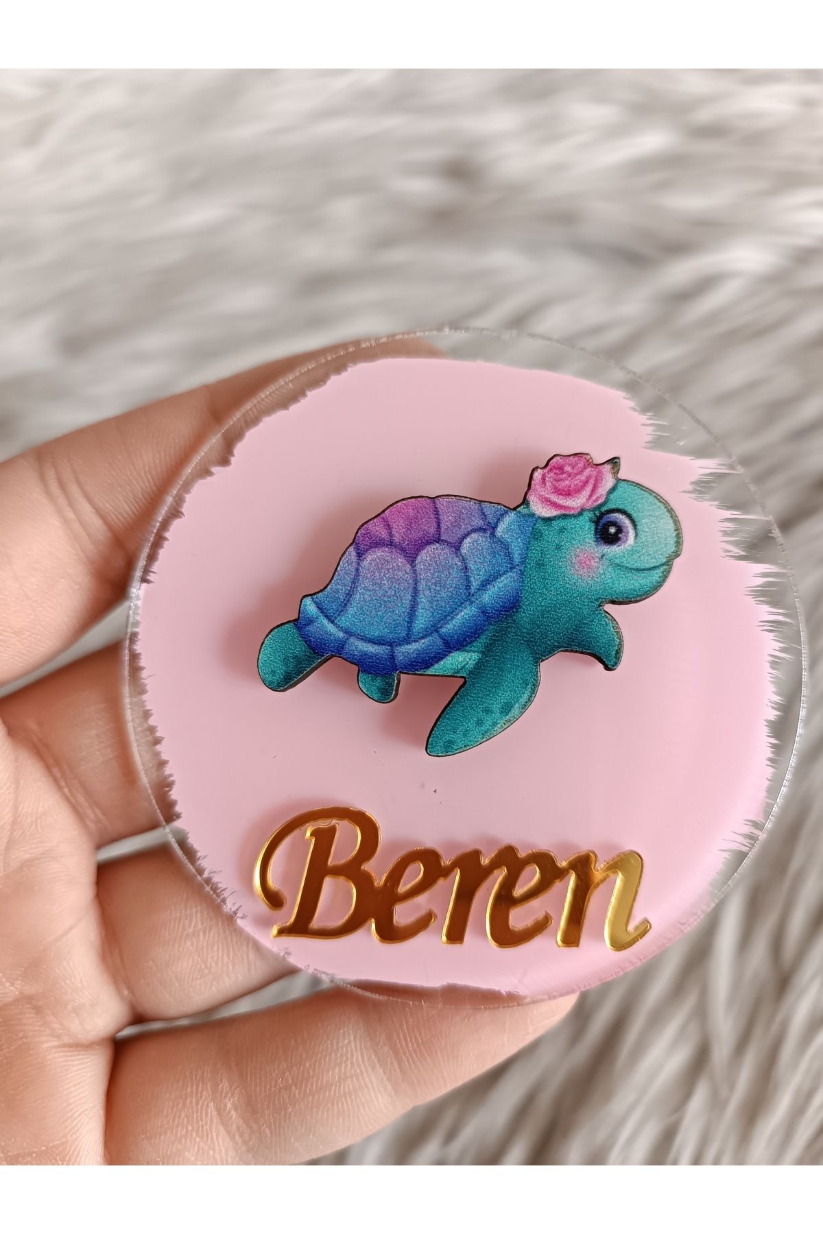 Doğrukan Hediyelik Çiçekli su kaplumbağası pleksi yenidoğan doğum günü magnet hediyelik (10 adet)
