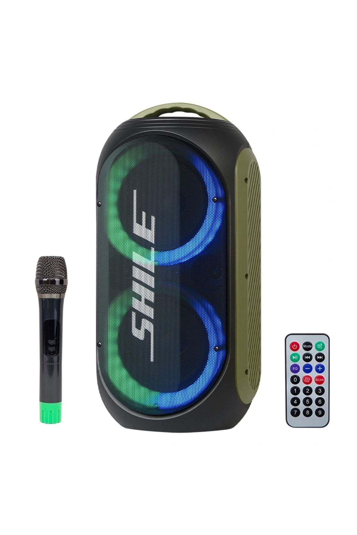 shopwave SHİLE SL-2019A EL MİKROFONLU-2 MİK GİRİŞ -2 GİTAR GİRİŞLİ KUMANDALI USB/SD/BT/FM IŞIKLI TAŞINABİLİR
