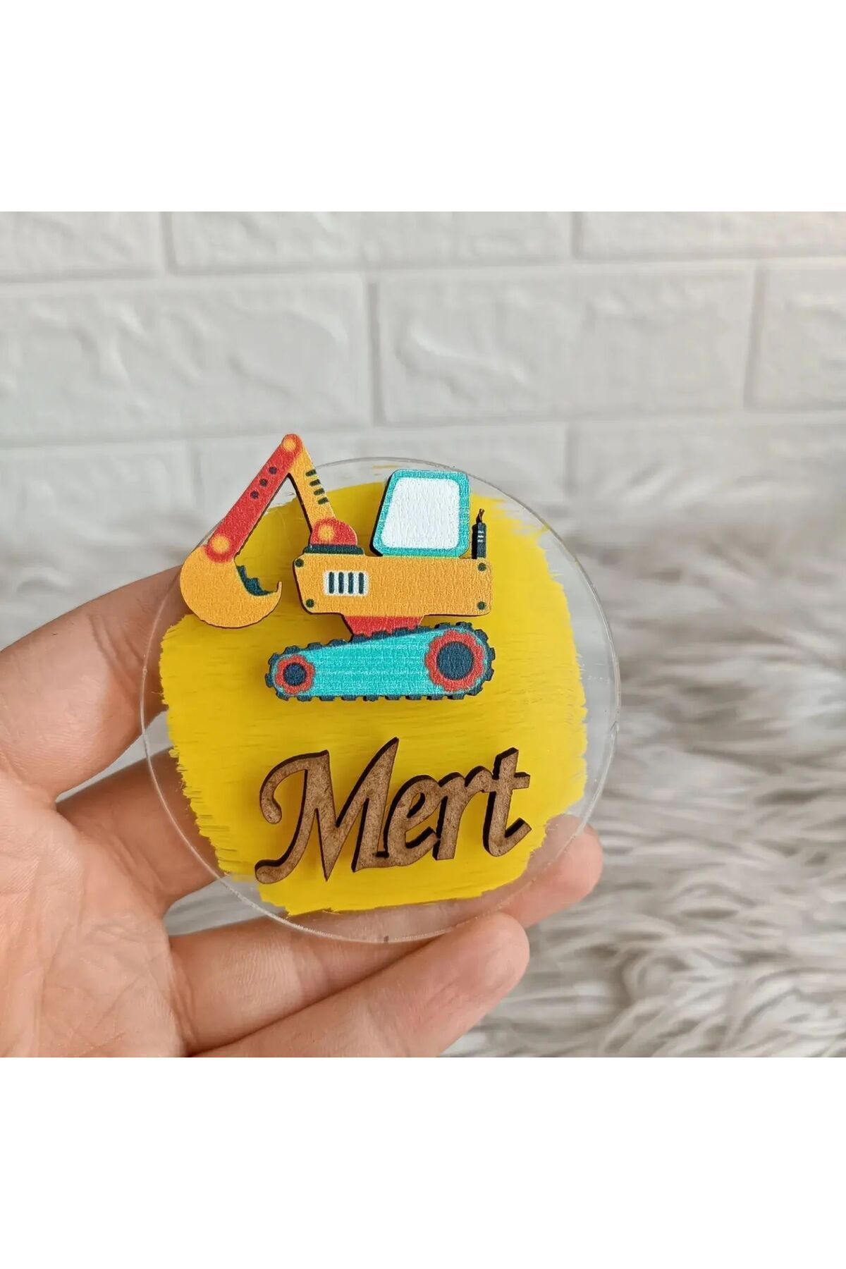 Doğrukan Hediyelik 10 Adet İş Makinesi Konsept Traktörlü Pleksi Figürlü Yenidoğan Doğum Günü Magnet Hediyelik