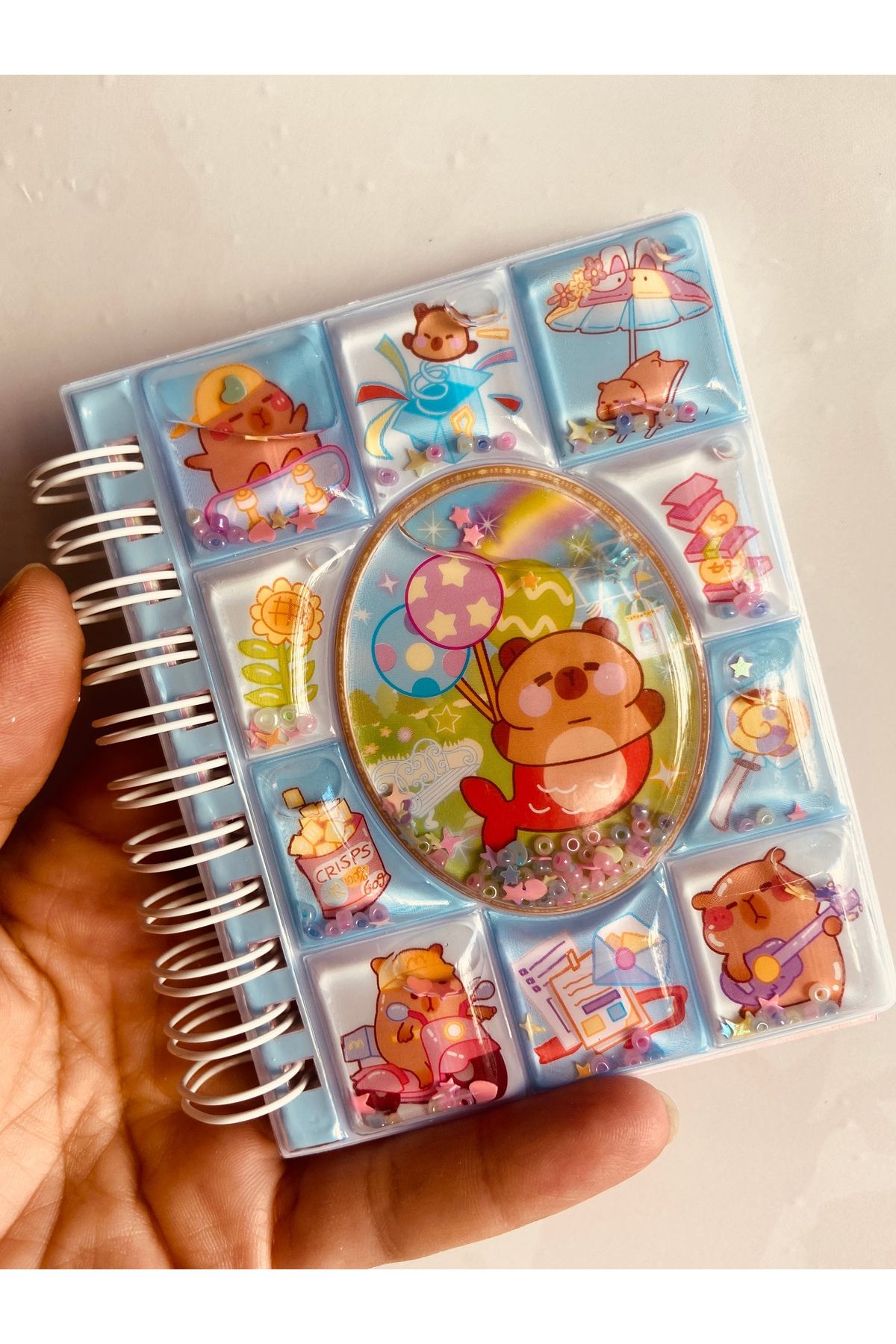 synshop Capybara Kapibara 3d Sulu Simli Boncuklu Kapak Hologram Stickerlı Not Defteri Spiralli