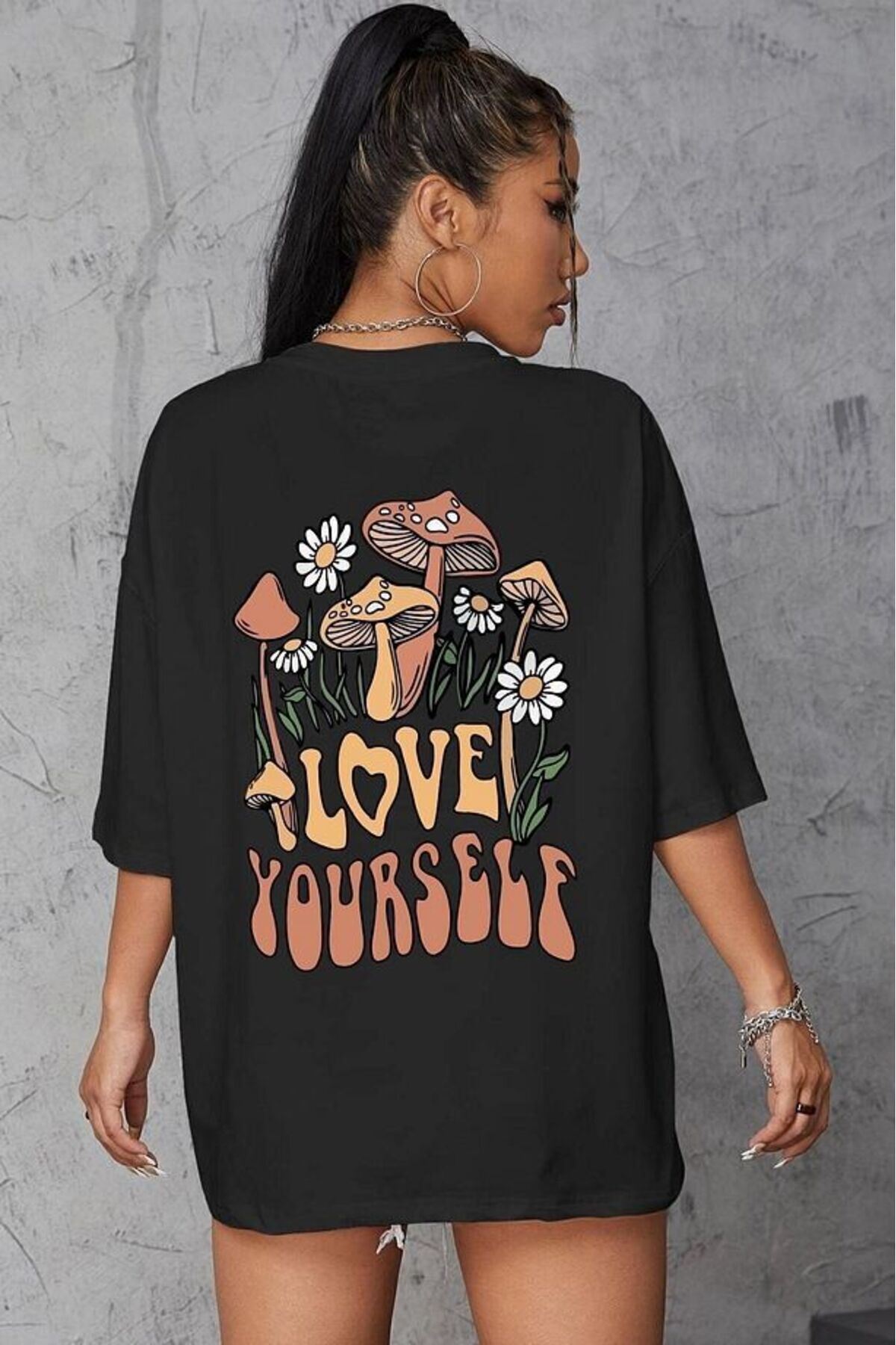 Carlson Siyah Unisex Love Yourself Sırt Baskılı Oversize T-Shirt