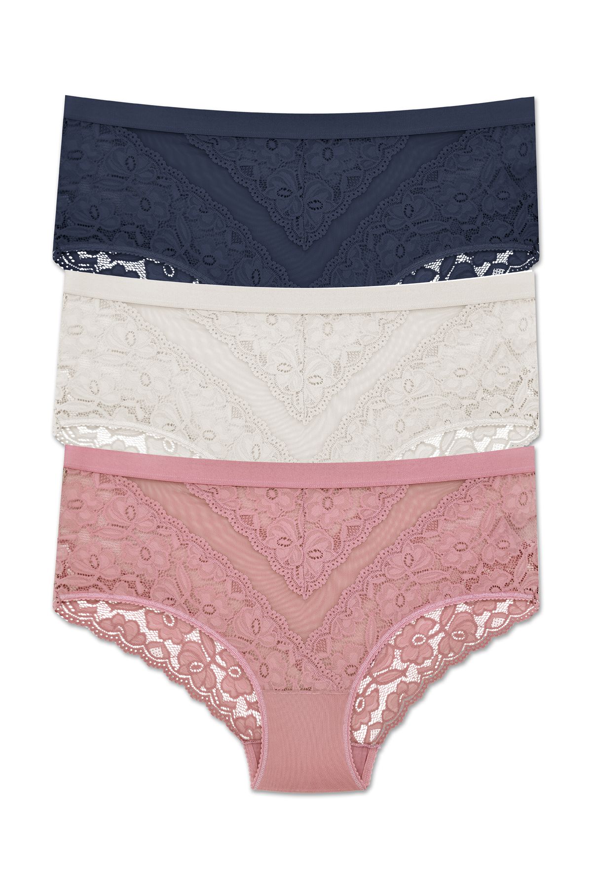 ZENA UNDERWEAR 3'lü Dantelli Tül Detaylı Lastikli Yüksek Bel Büyük Beden Kadın Külot