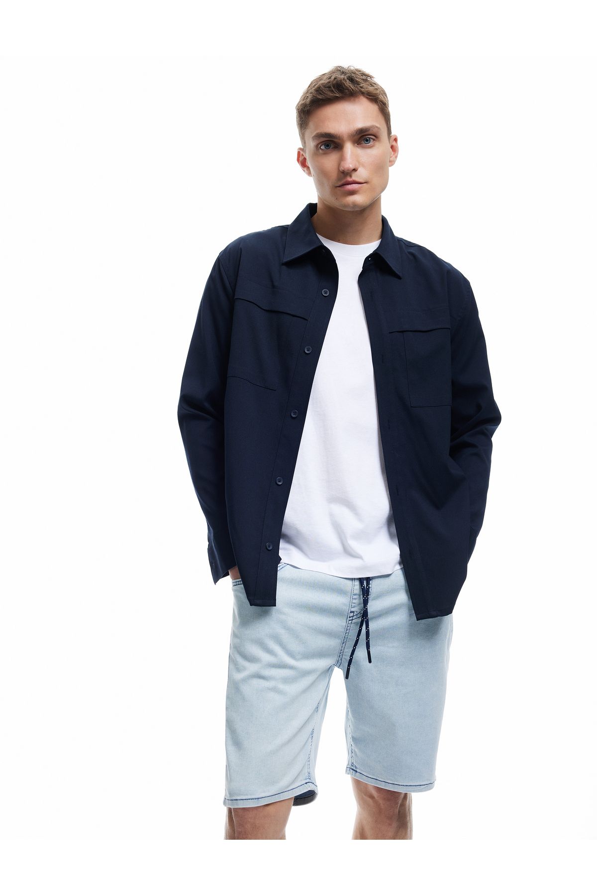 Koton Yeni Sezon Beli Bağcıklı Bermuda Slim Fit Jean Şort