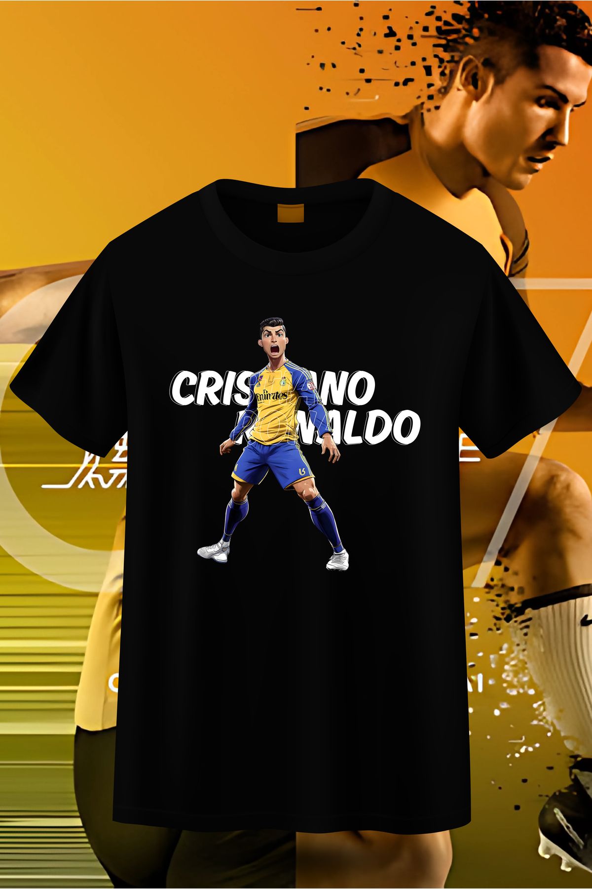 VİZYON İKRA CR7 Ronaldo Karikatür Baskılı Unisex T-shirt/Tişört - TÜM YAŞ GRUPLARI